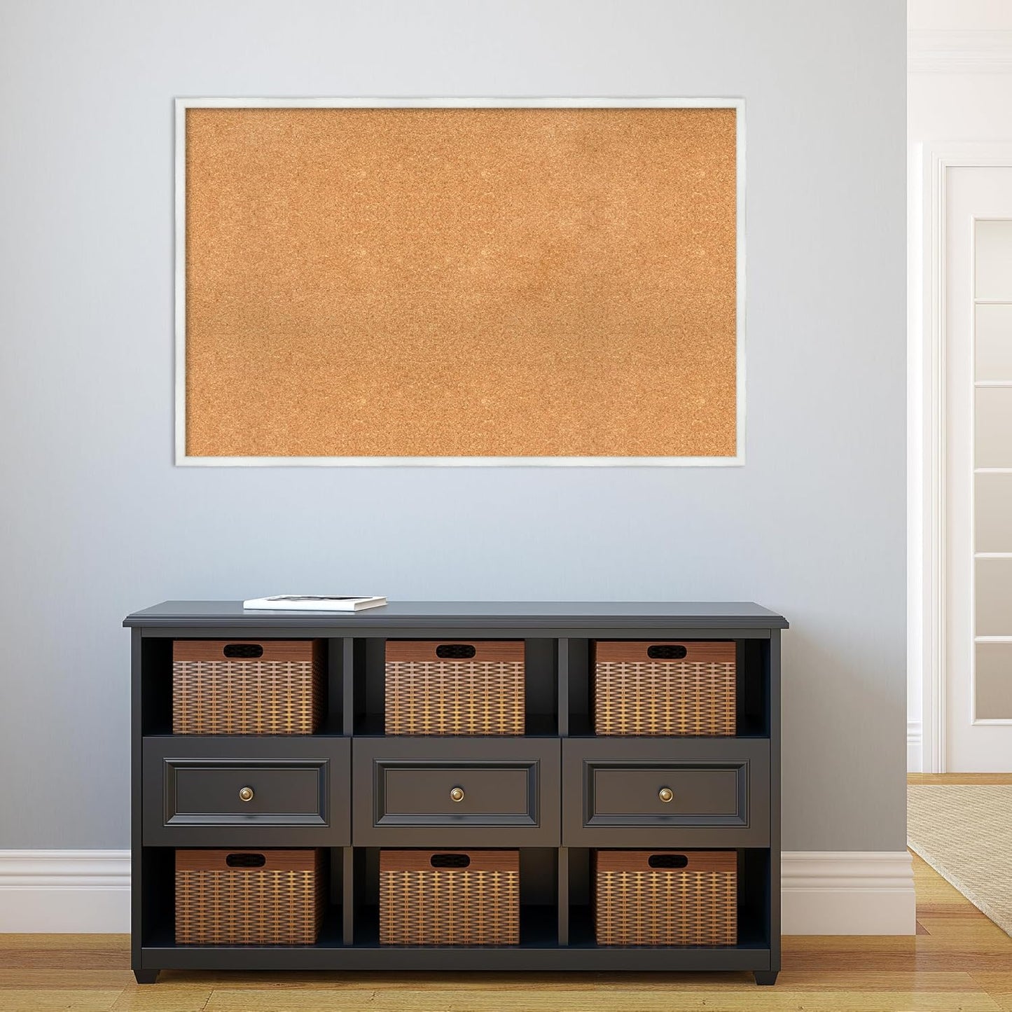 Amanti Art Natural Cork Board for Wall, 29x45 Vision Board with White Frame, Oversize Corkboard Office Decor for Home Organization, Country Rustic Corkboard Pinboard to Display Items for Home