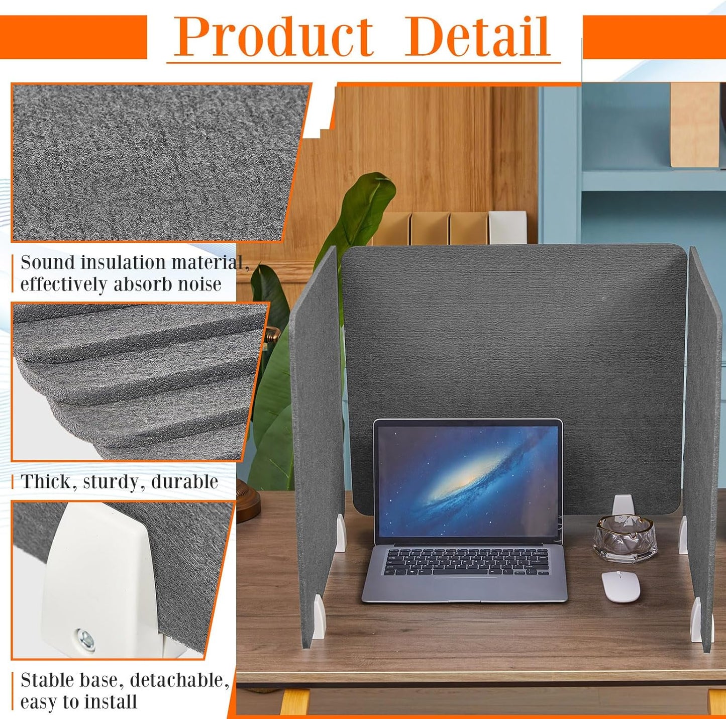 6 Pcs Desk Divider Privacy Panel 20 x 24 Clamp-on Acoustic Freestanding Desktop Partition Dividers with Aluminum Guard Clamps for Office Student Sound Proof Reducing Noise Visual Distractions(Gray)