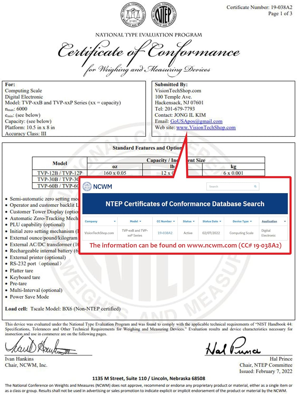 VisionTechShop TVP-12P Price Computing Scale with Pole Display, Lb/Oz/Kg, 12lb Capacity, 0.002lb Readability, NTEP Legal for Trade COC #19-038, NSF Certified