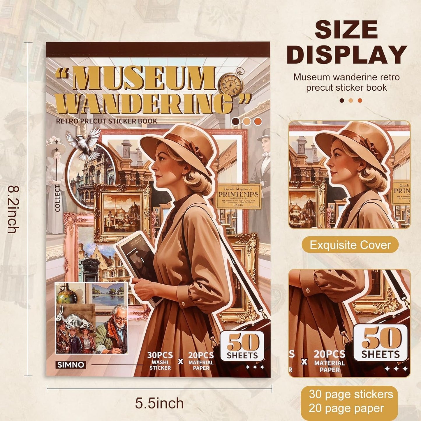 Scrapbooking Stickers 400 Pre-Cut Washi Stickers & 20 Scrapbook Papers Museum Vintage Sticker Books for journaling Scrapbooking Supplies