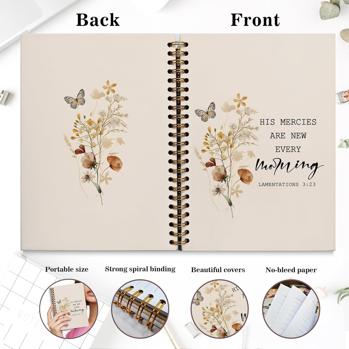 YOU FOUND ME Bible Journal, A5 Spiral Christian Journal with Floral Notebook, HIS MERCIES ARE NEW EVERY MORNING, Bible Verse Gifts for Women Birthday Christmas, Sunday School, Office Supplies