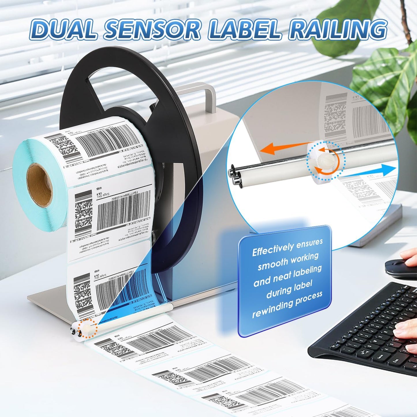 Automatic Rewinder, Speed-Adjustable Sticker Machine, Bidirectional Label Rewinding, Synchronized With Printer, 1"/1.5"/3" Core Holder, Width 3.54"