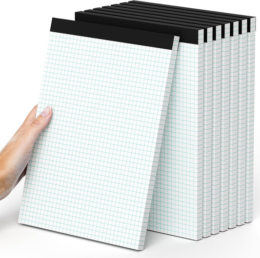 Quad Ruled Graph Paper Pad, 8 pack of 50 Sheets, White, 4x4 (4 Squares per inch), 8.5 x 11.75-Inch Grid Paper Pad