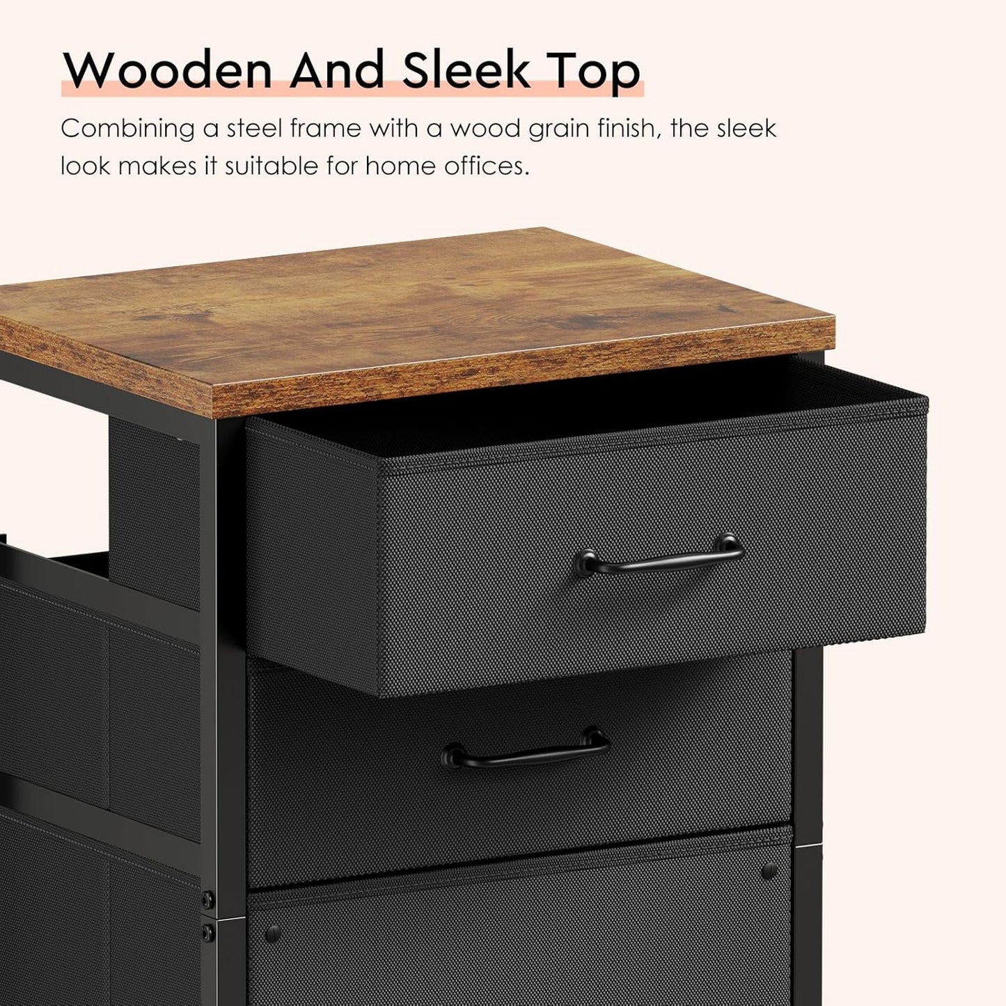 3 Drawer Mobile File Cabinet with Wheels Fabric Vertical Filing Cabinet fits A4 or Letter Size for Home Office,Rustic Brown