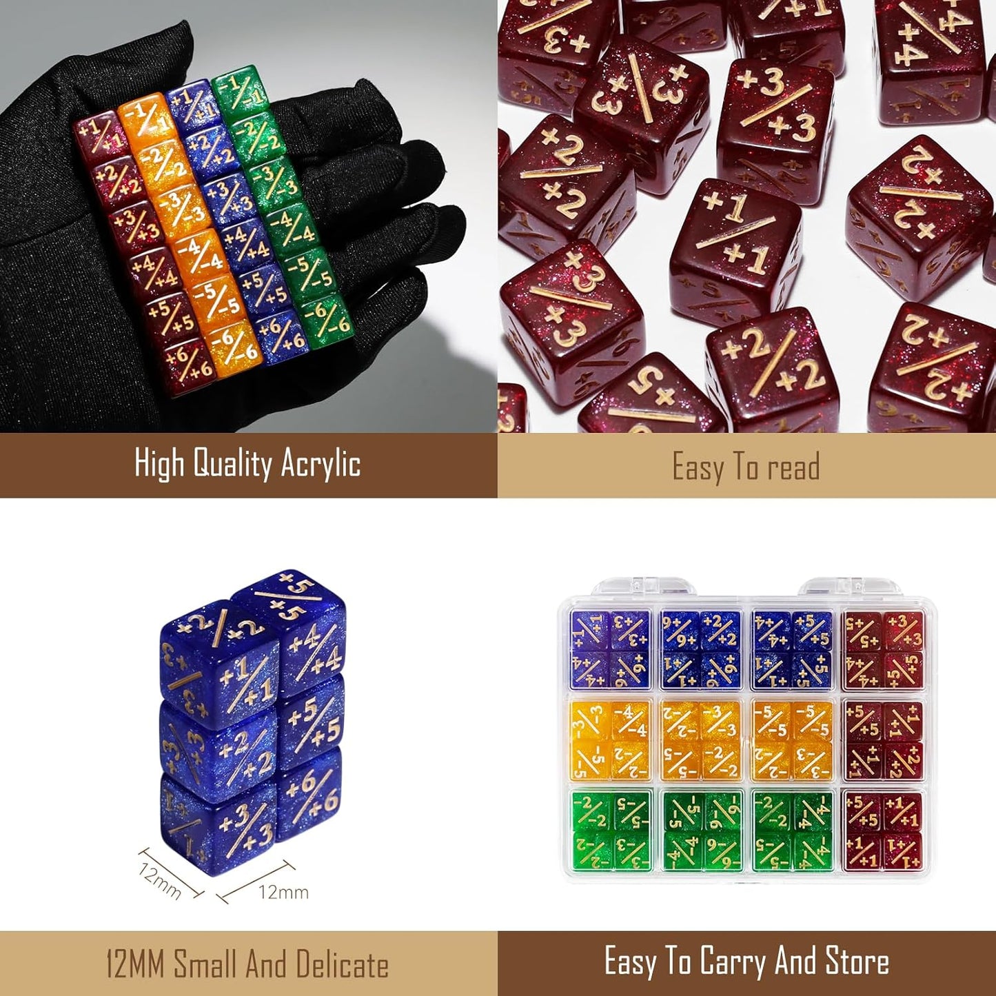 48PCS 12mm Life Counters Dice Set, Small MTG Tokens Loyalty 6 Sided Dice with Box, Compatible MTG Magic Card Game Accessories