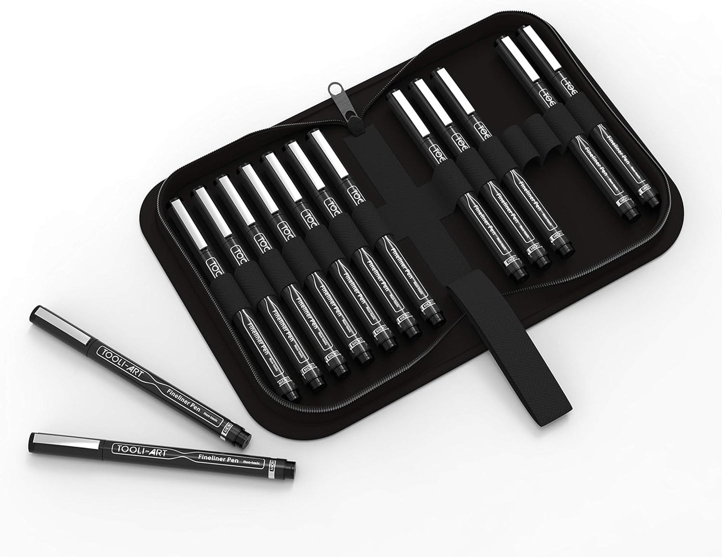 Micro-Line 14 Pens With Case, Fineliner, Multiliner, Archival Ink, Waterproof, Journaling, Illustration, Architecture, Technical Drawing, Outlining, Scrapbooking, Manga, Writing, Rock Painting Black
