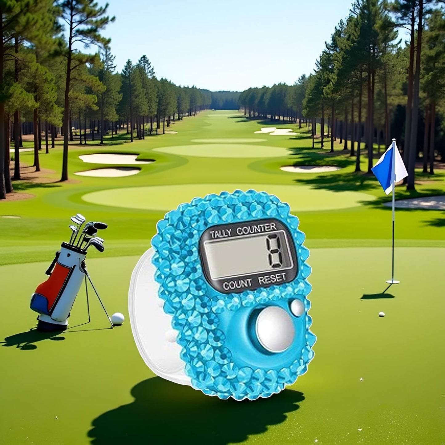 Jowxsx Blue Electronic Finger Tally Counter, Convenient Finger Clicker Counter, Portable Digital Display Tally Counter, Resettable Mini Lap Counter for Golf Goods Counting Lap Knitting Accessories