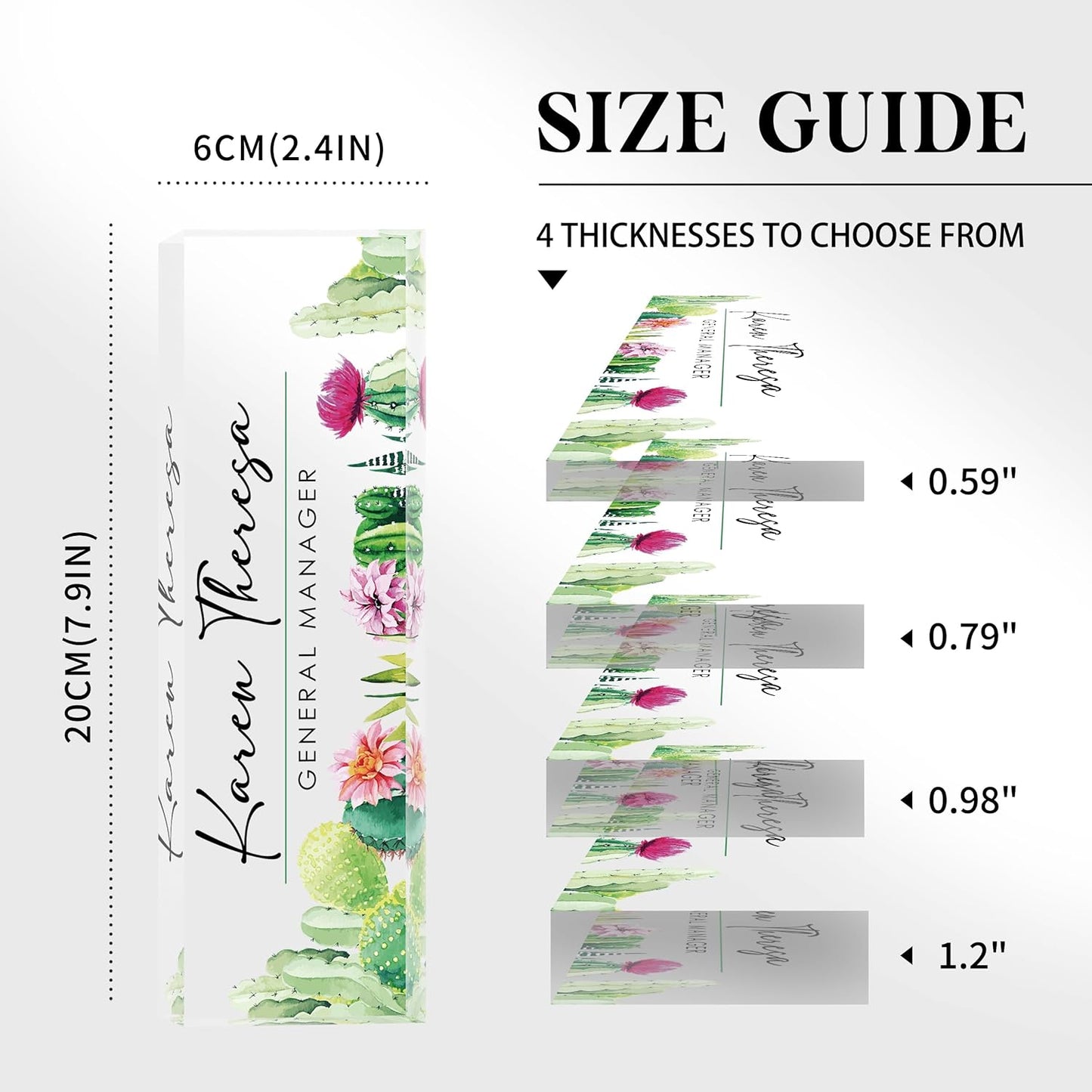 Custom Office Name Plate, Personalized Gifts for Women & Men, Appreciation Gifts for Employees, Office Desk Accessory (Cactus)