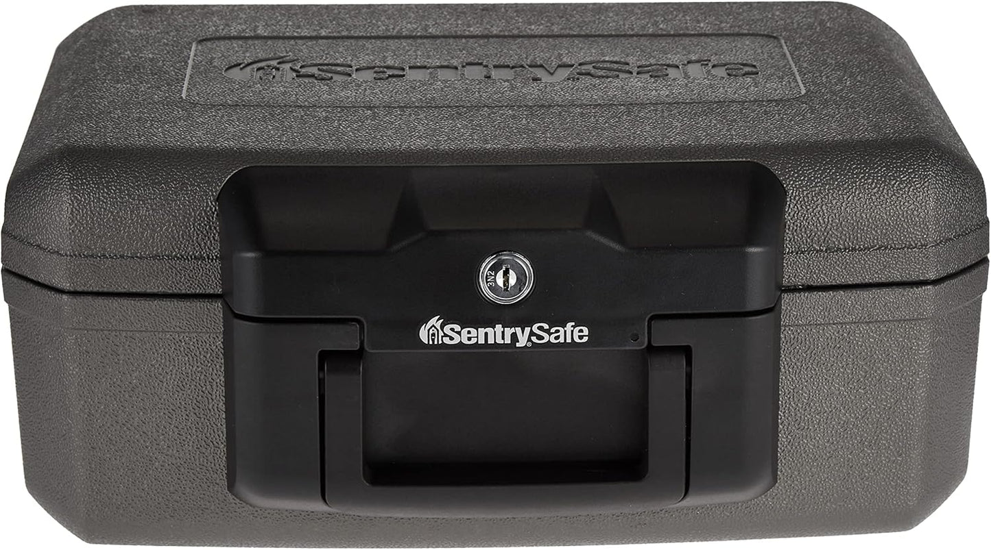 SentrySafe Fireproof Safe with Key Lock, Chest Lock Box for Home or Travel Secures Money, Documents, 0.18 Cubic Feet, 6.1 x 14.3 x 11.2 Inches, 1210