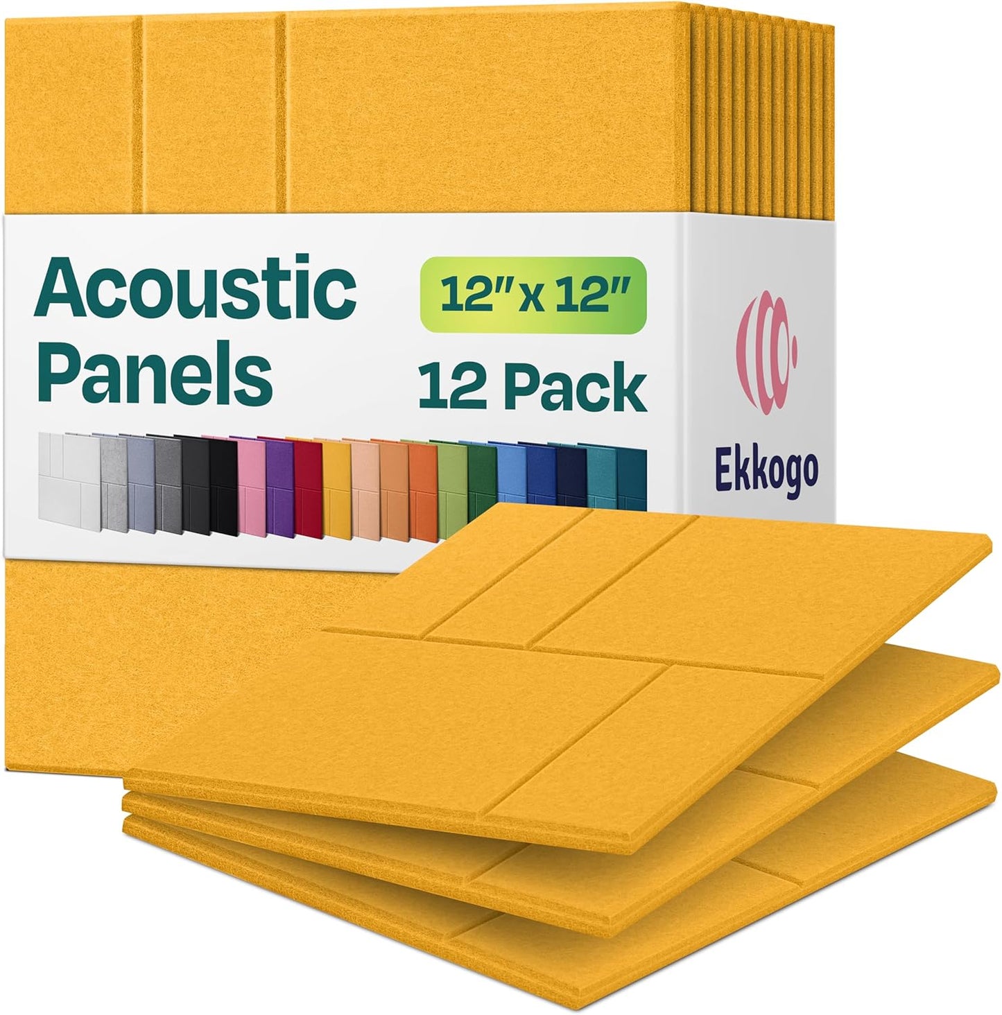 Acoustic Panels 12-Pack Soundproof Wall Panels 12"x12"x0.4" Decorative Sound Dampening for Your Home, Office, Studio, Bedroom & More with Unique GridFrame Carving [Yellow Orange Gold]