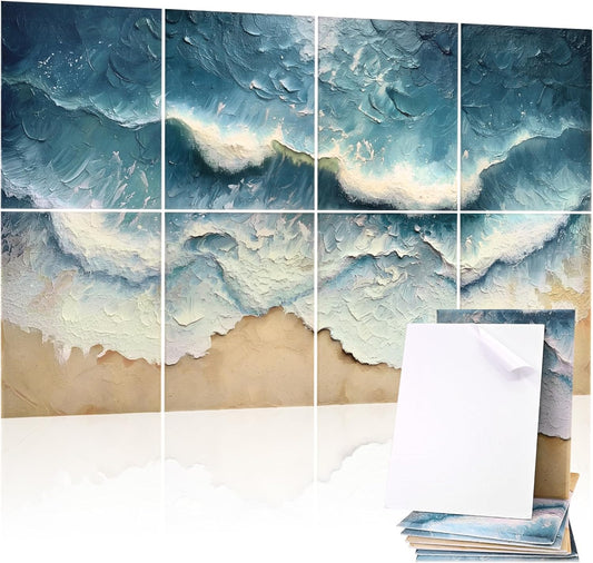 8 Pack Acoustic Panels, Soundproof Wall Panels, 48X32 Inches Sound Proof Panels for Walls, Sound Absorbing Wall Art Decorative, Sound Dampening Panels for Recording, Home Studio(Ocean Ode)
