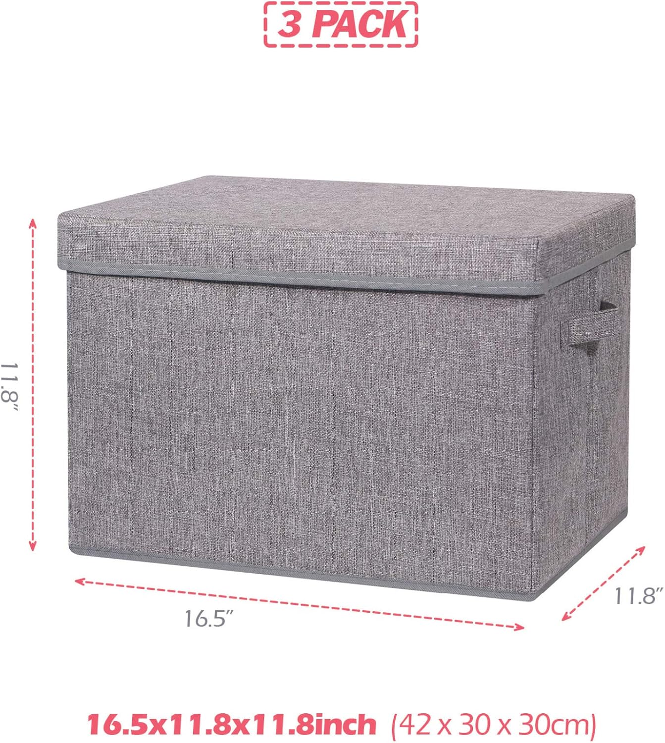 3 Pack Large Foldable Storage Box with Lids Fabric Storage Cube Organizer Cloth Containers Bins Baskets for Closet Clothes Clothing Bed Room