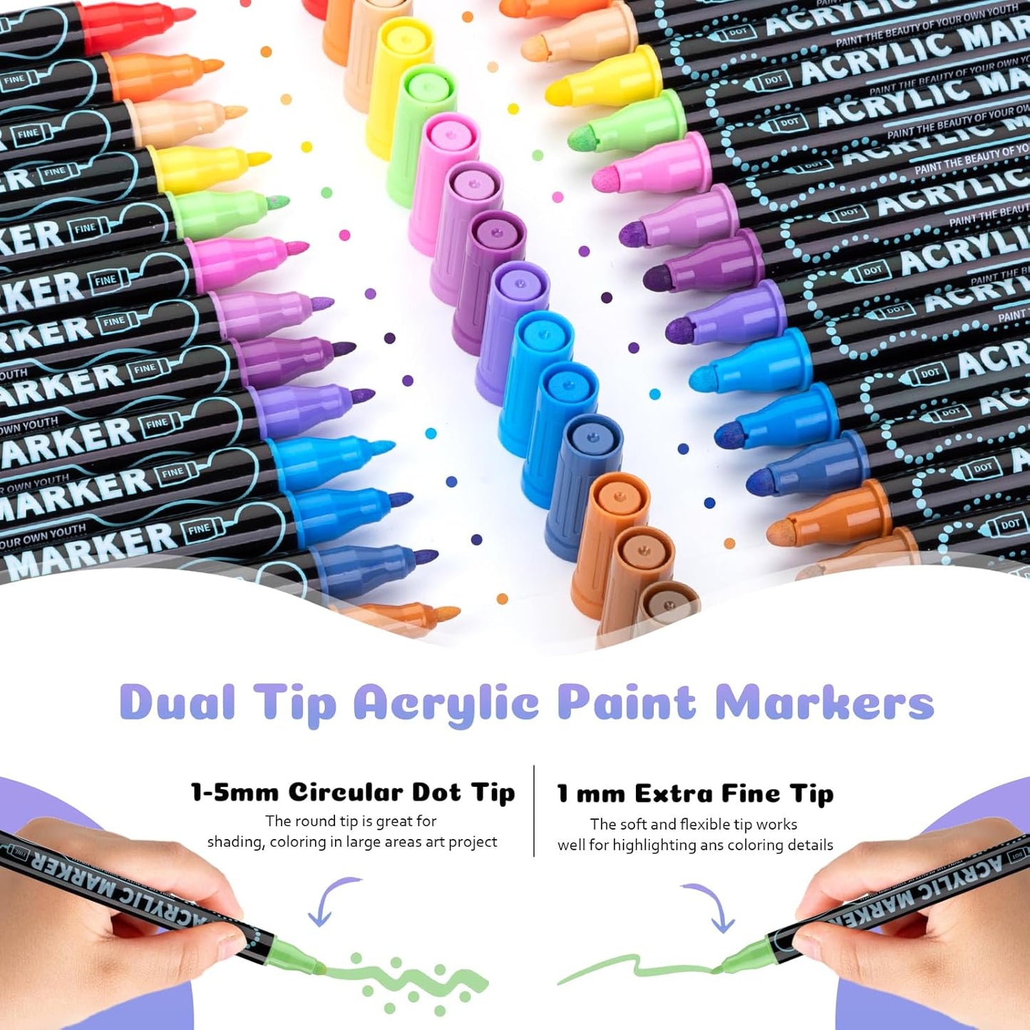 24 Colors Dual Tip Acrylic Paint Markers Pen, Double Tip Premium Markers for Wood, Rock Painting, Glass, Canvas, Stone, DIY Crafts Making Art Supplies