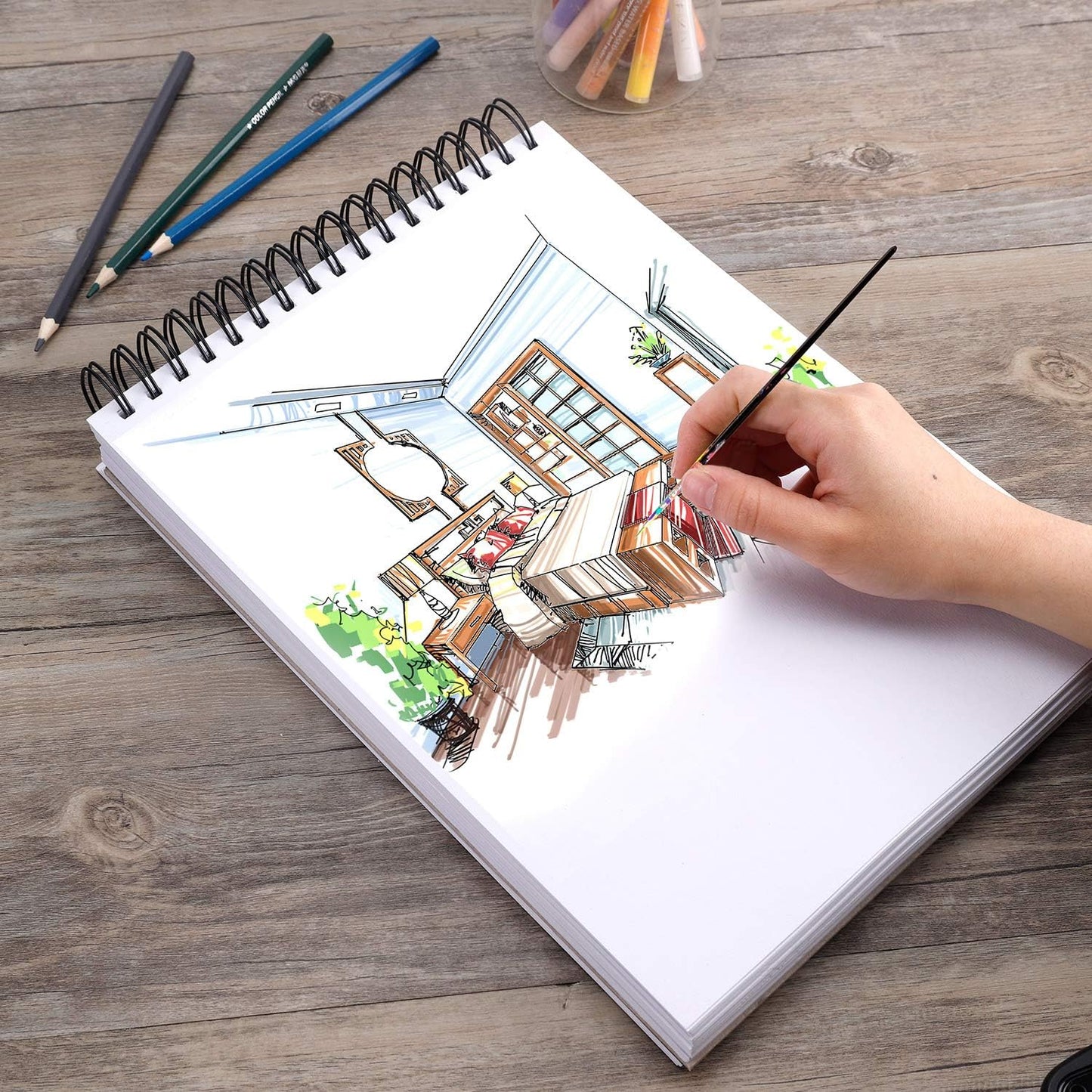 Bachmore Drawing Pad 5.5‘’X8.5''(98lb/160g) 100 Sheets Mixed Media, Watercolor, Acrylic Art Pad for Sketching, Ink Sketchbook, Coloring in Multi-Media Top Spiral Notebook, Micro-Perforated