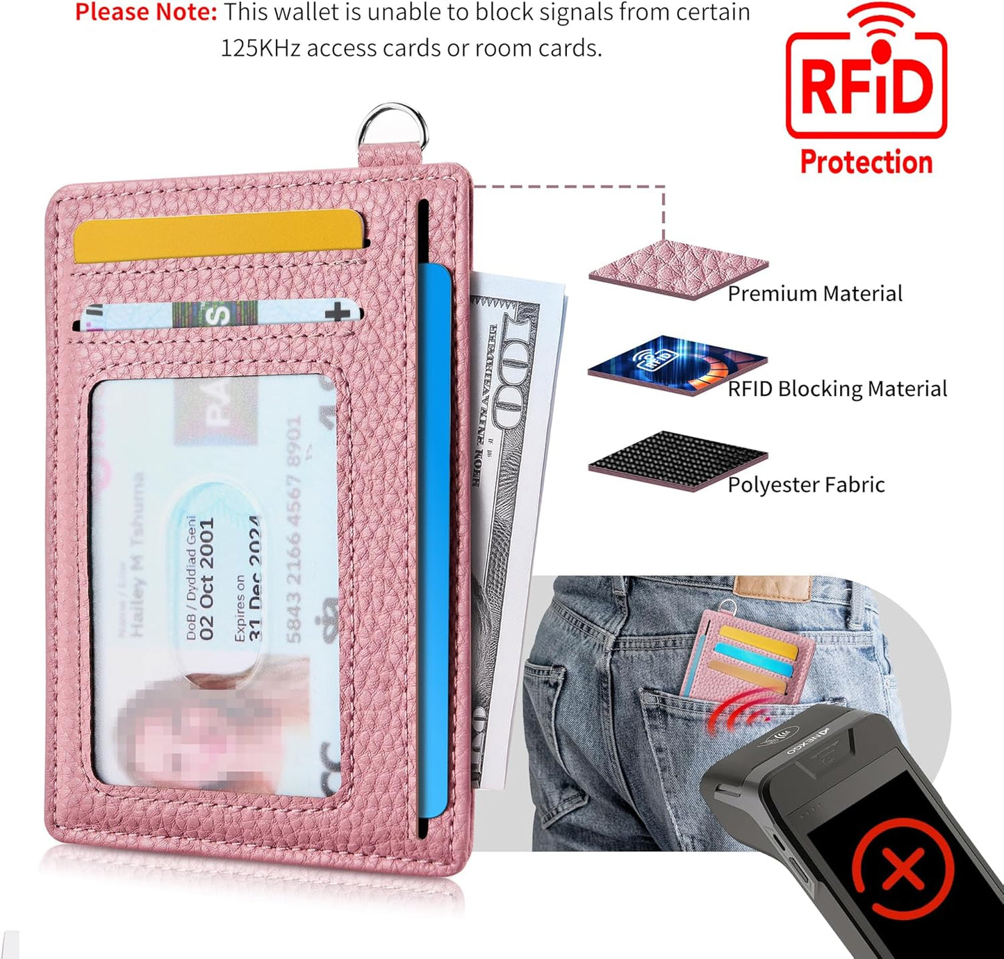 Mayski Slim Wallet, Credit Card Holder for Women, Minimalist Front Pocket RFID Blocking Card Cases, Small Wallet Women Men(Litchi Pink)