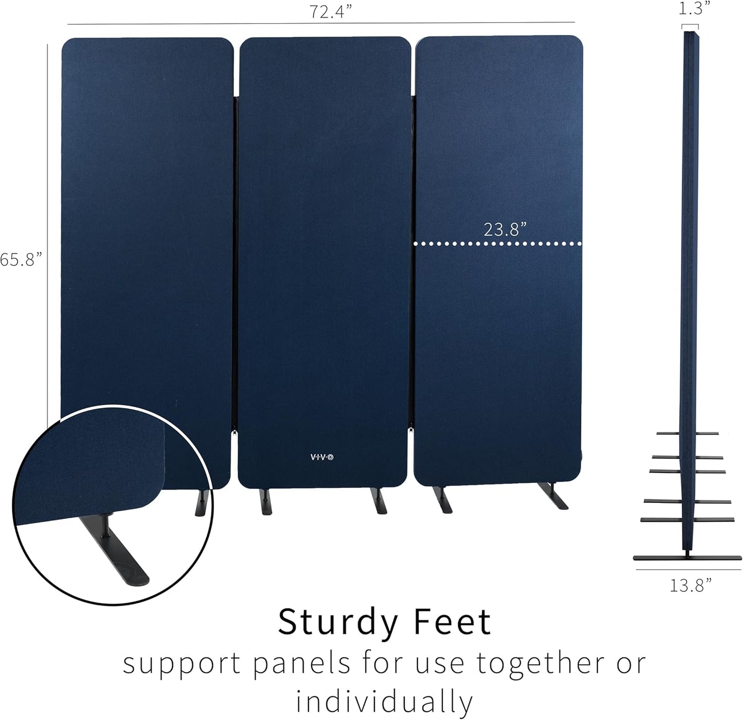 VIVO Freestanding 72 x 66 inch Privacy Panel, Cubicle Divider, Acoustic Wall Partition, x3 24 inch Panels, Navy Blue, PP-3-T072NB