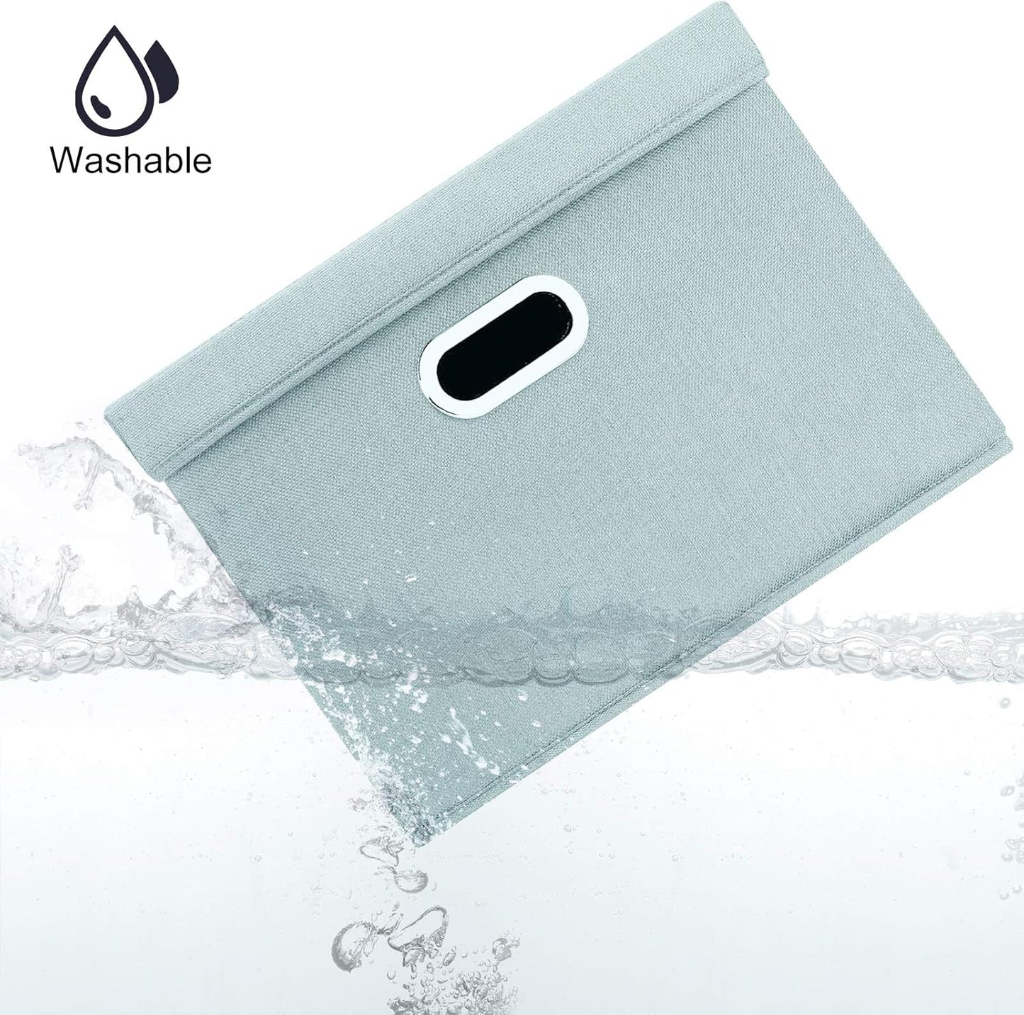 TYEERS Large Storage Bins with Lids, Collapsible, Washable, Fabric Storage Boxes for Organizing, 17.3x11.8x11.4 inches, 5 Pack, Aqua Spring