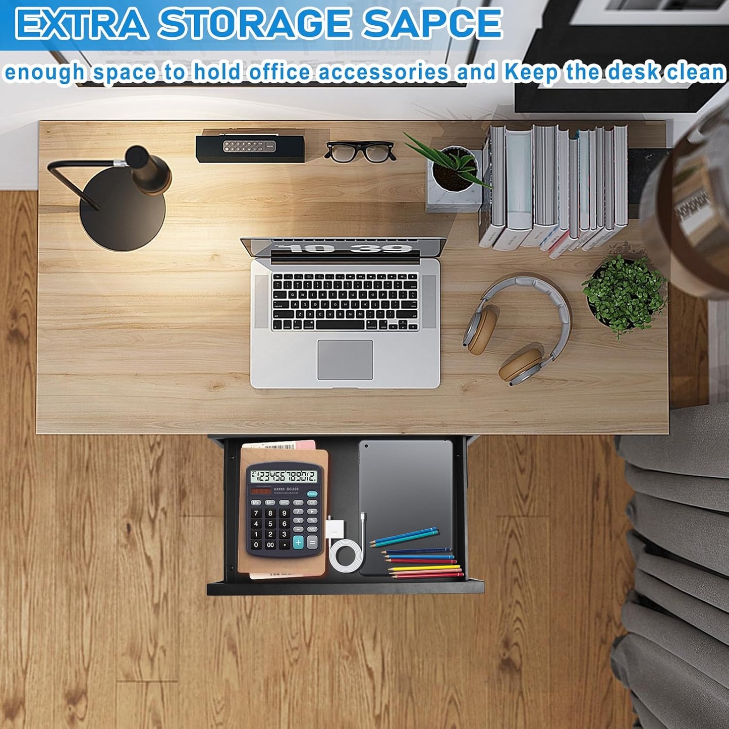 Under Desk Drawer For Desk 18 in,Adjustable Height, Pull out Storage Organizer with Slide Extension Mounted Under Flat Wooden Table or Workbench, Carbon Steel Hidden Desk Drawer