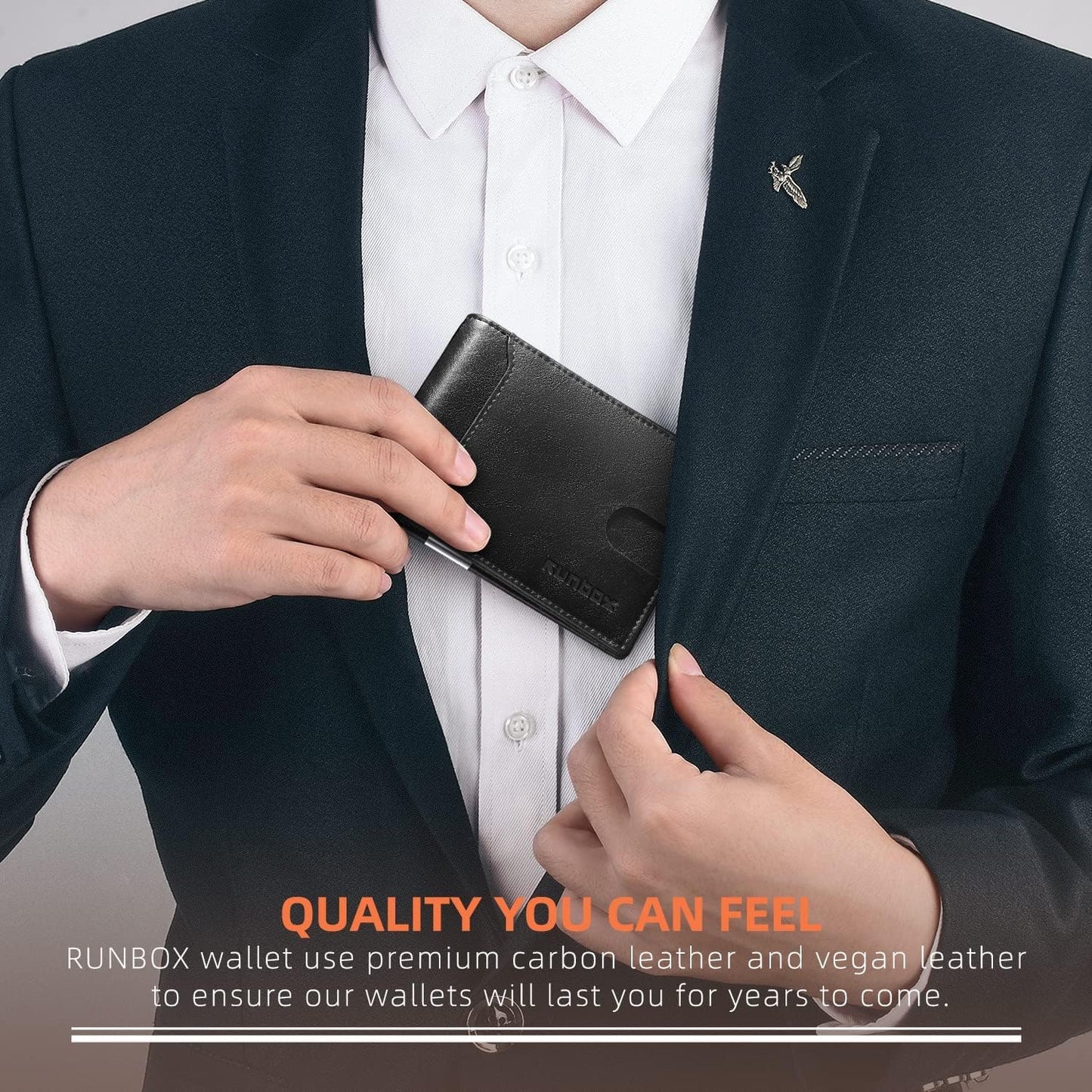 RUNBOX Slim Wallets for Men - Leather Money Clip Mens Wallet - RFID Blocking Front Pocket Bifold Wallet - Minimalist Credit Card Holder with Gift Box