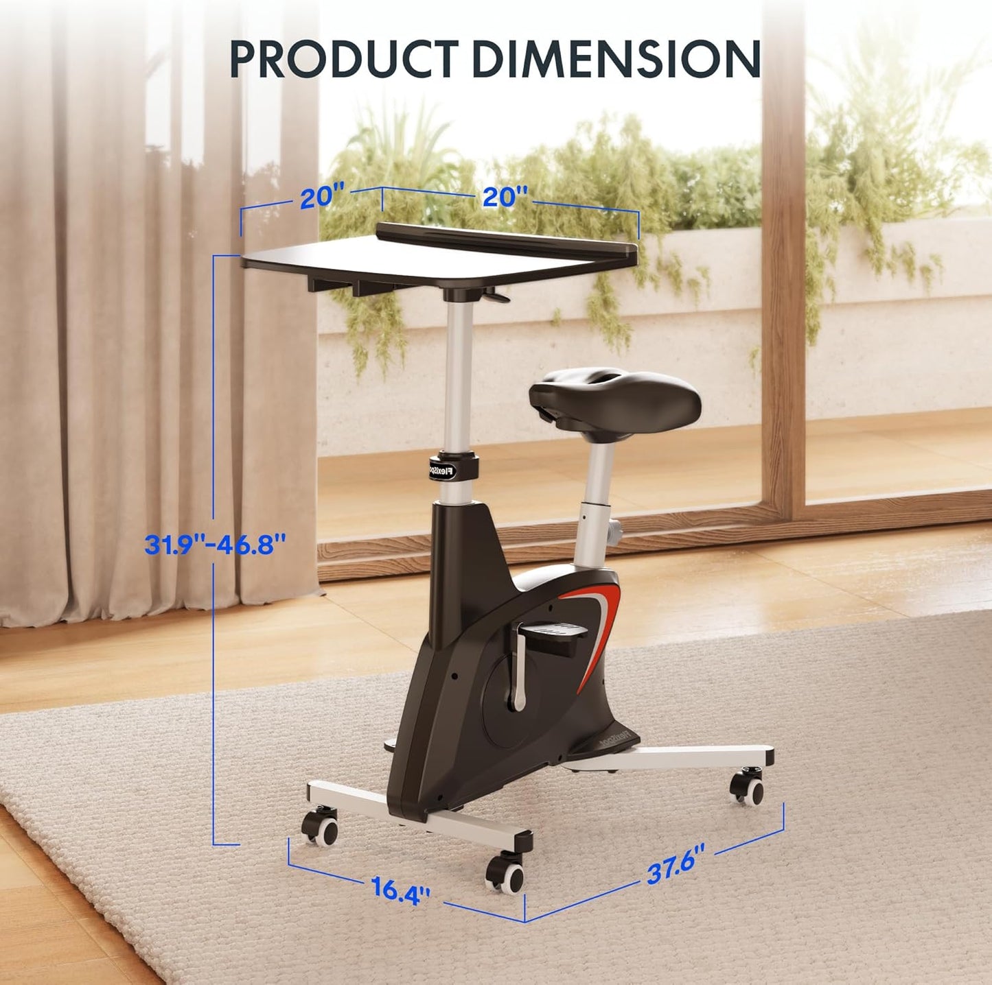 FLEXISPOT Small Standing Desk Adjustable Height Movable Rolling Desks for Teachers Laptop Desks Workstation with Integrated Pedal Exerciser Wide Seat, Desk for Home Office Corner Small Space, Black