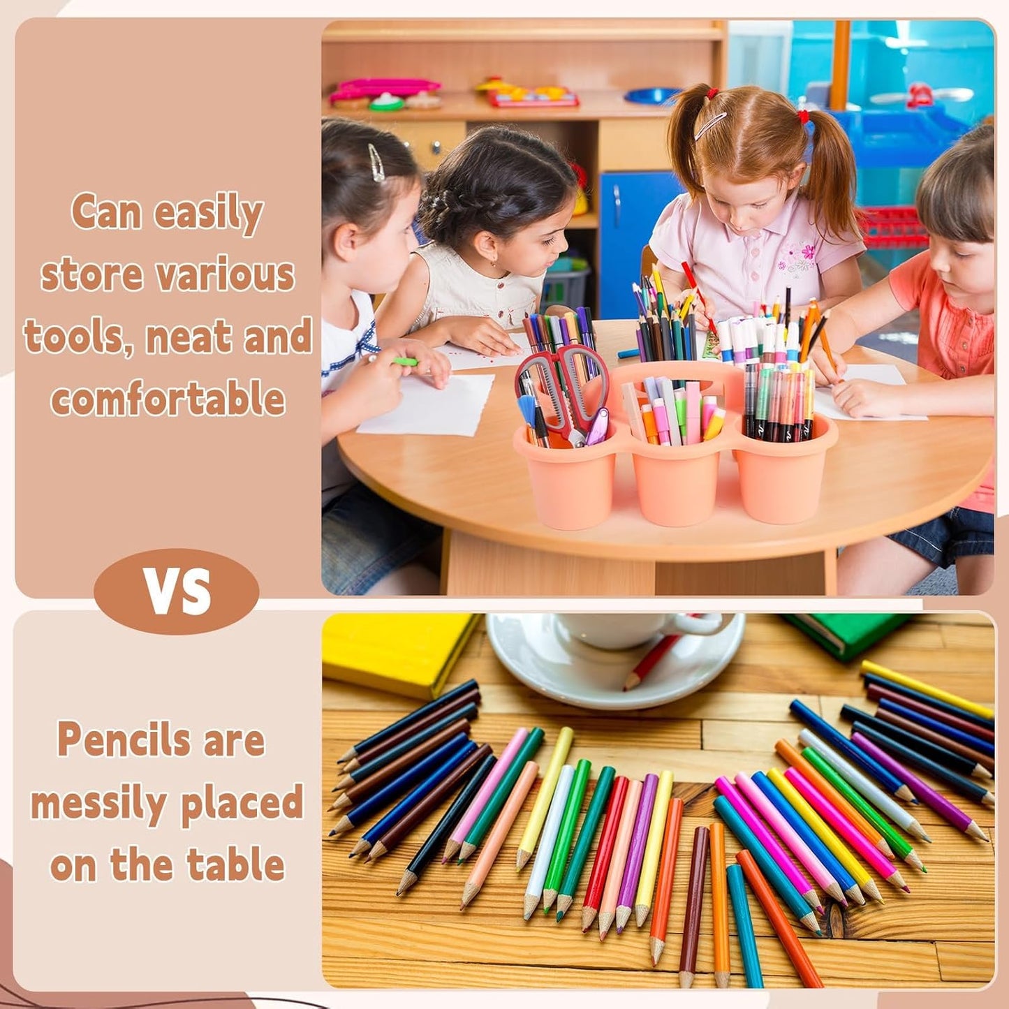 6 Pack Classroom Caddy Organizer with Handle Morandi Plastic Table Caddy Drink Cup Caddies Holder 12×9×3.5 Inches Storage School Supplies 6 Compartments for Table Crayon Pencil Cup Marker Craft