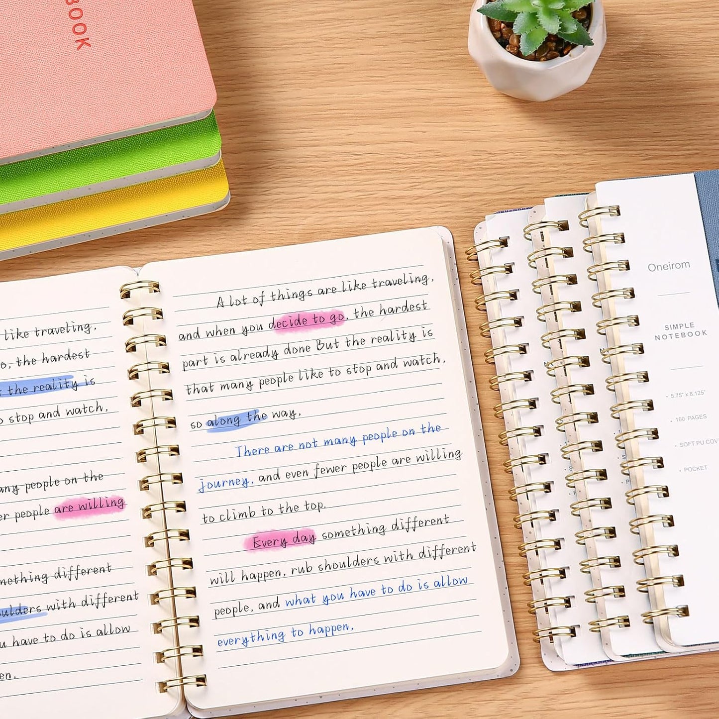 Spiral Notebook - Lined 160 Pages Journal with Back Pockets for College Journal, Twin-Wire Binding Notebook Perfect for Office & Home School Supplies Violet Reef Blue Grey