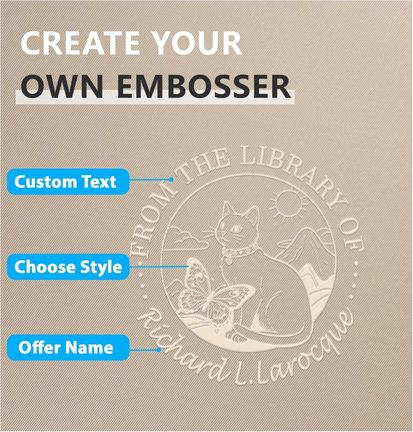 Custom Book Embosser | Personalized Book Stamp | Self Ink Rubber Stamp from The Library of | Customizable Embosser (Cat 6)