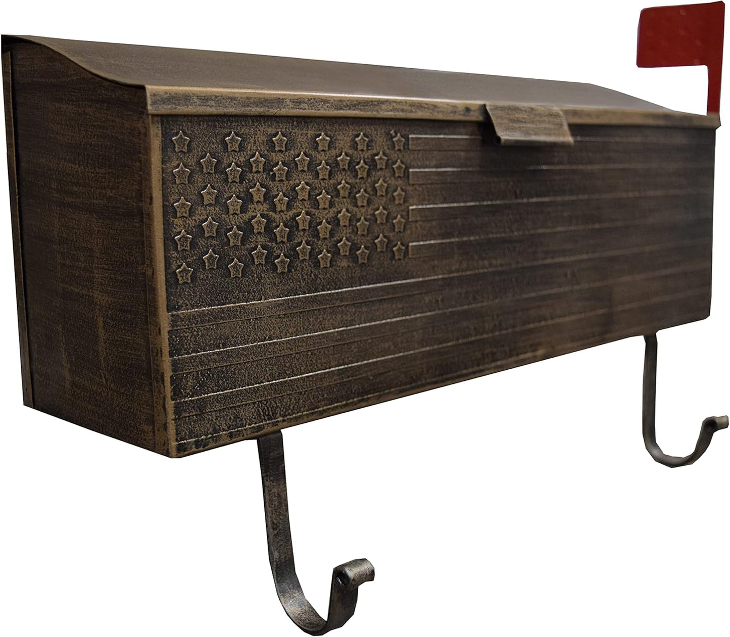 Oakland Living AZ620-ANTIQUE-BRONZE Antique Bronze Patriotic Metal Outgoing Mail Flag and Newspaper Hangers Wall Mount Mailbox
