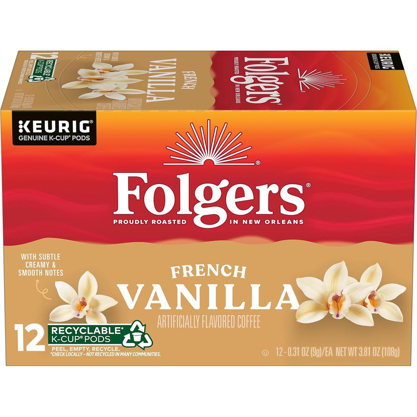 Folgers French Vanilla Flavored Coffee, 72 Keurig K-Cup Pods (Packaging May Vary)