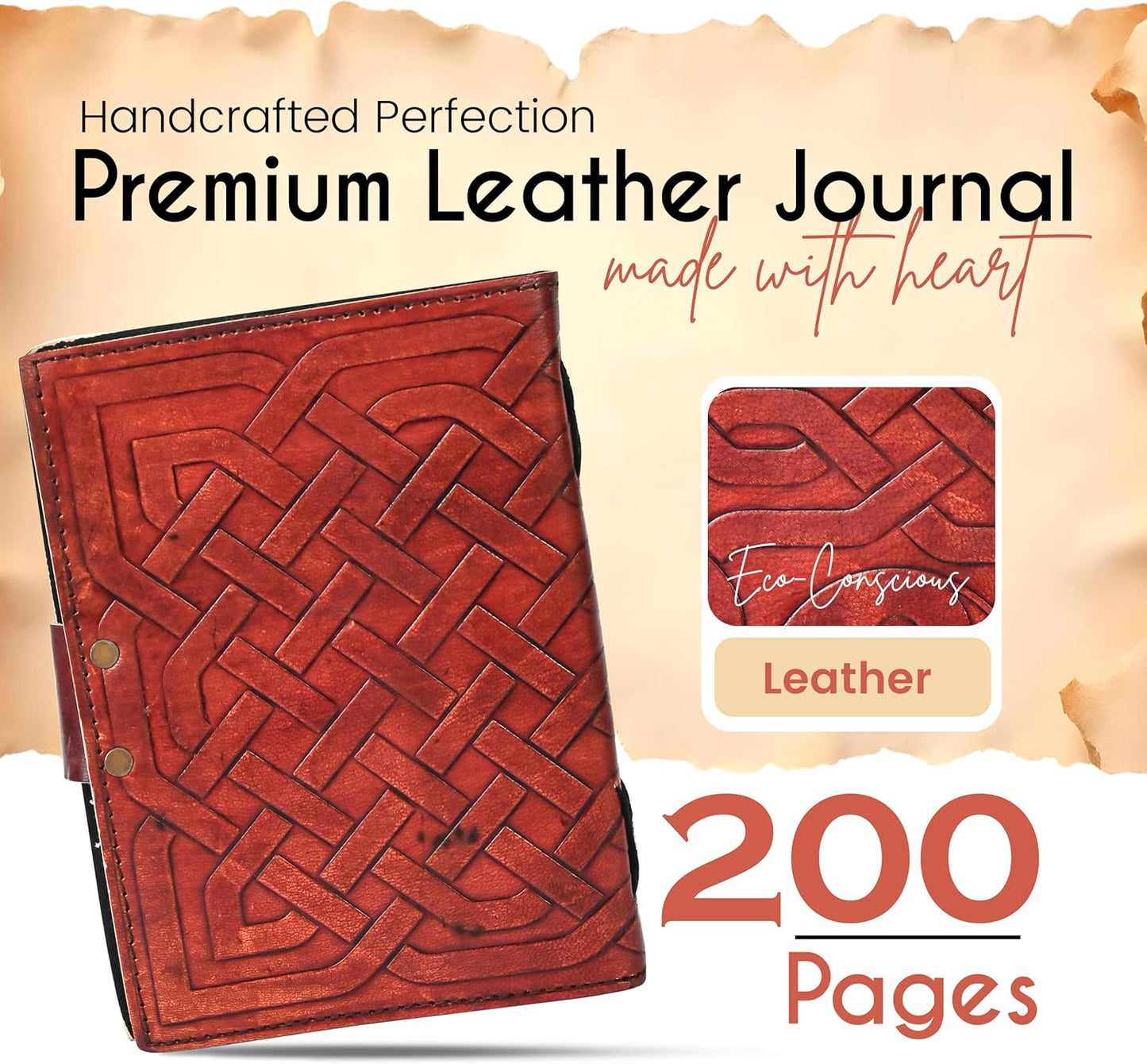 Yin & Yang Vintage Leather Journal with Antique Clasp Lock – 200 White Page Antique Deckle Edge Leather Bound Notebook – 5"X7" Notebook Journal for Writing, Drawing, Home, Office, Travelling (Brown)