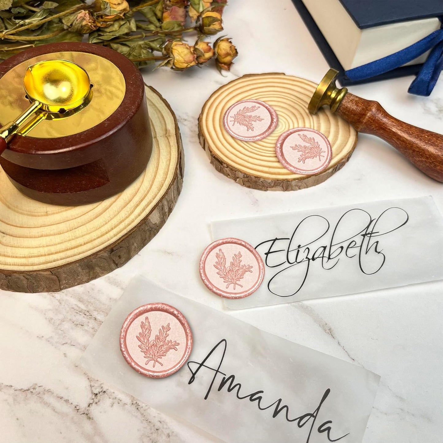 25Pcs Wax Seal Stickers Handmade Envelope Seals Self Adhesive Wax Stickers for Wedding Party Invitations, Envelope, Gift Wrap, Christmas(Rosemary Style, Pink)