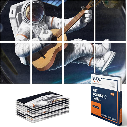 BUBOS 8 Pack Art Acoustic Panels Soundproof Wall Panel,47.2X31.4 Inches Sound Absorbing Panel,Self-adhesive Decorative Acoustical Wall Panels, Acoustic Treatment for Ceiling Home Office（Space Guitar）