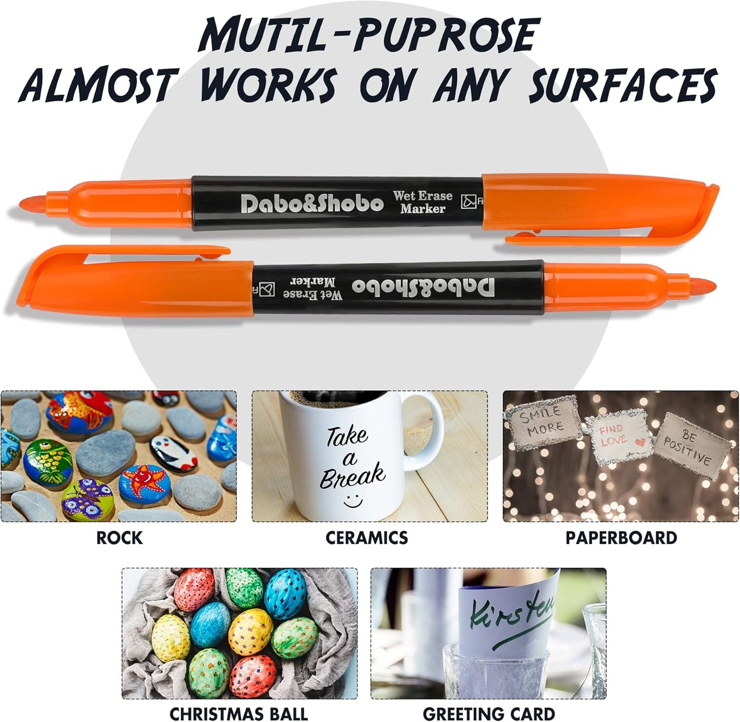 Dabo&Shobo Wet Erase Markers, 48-Count Smudge-Free, 12 Colors Fine Tip, Erases with Water! Low Odor Markers for Office, School & Home