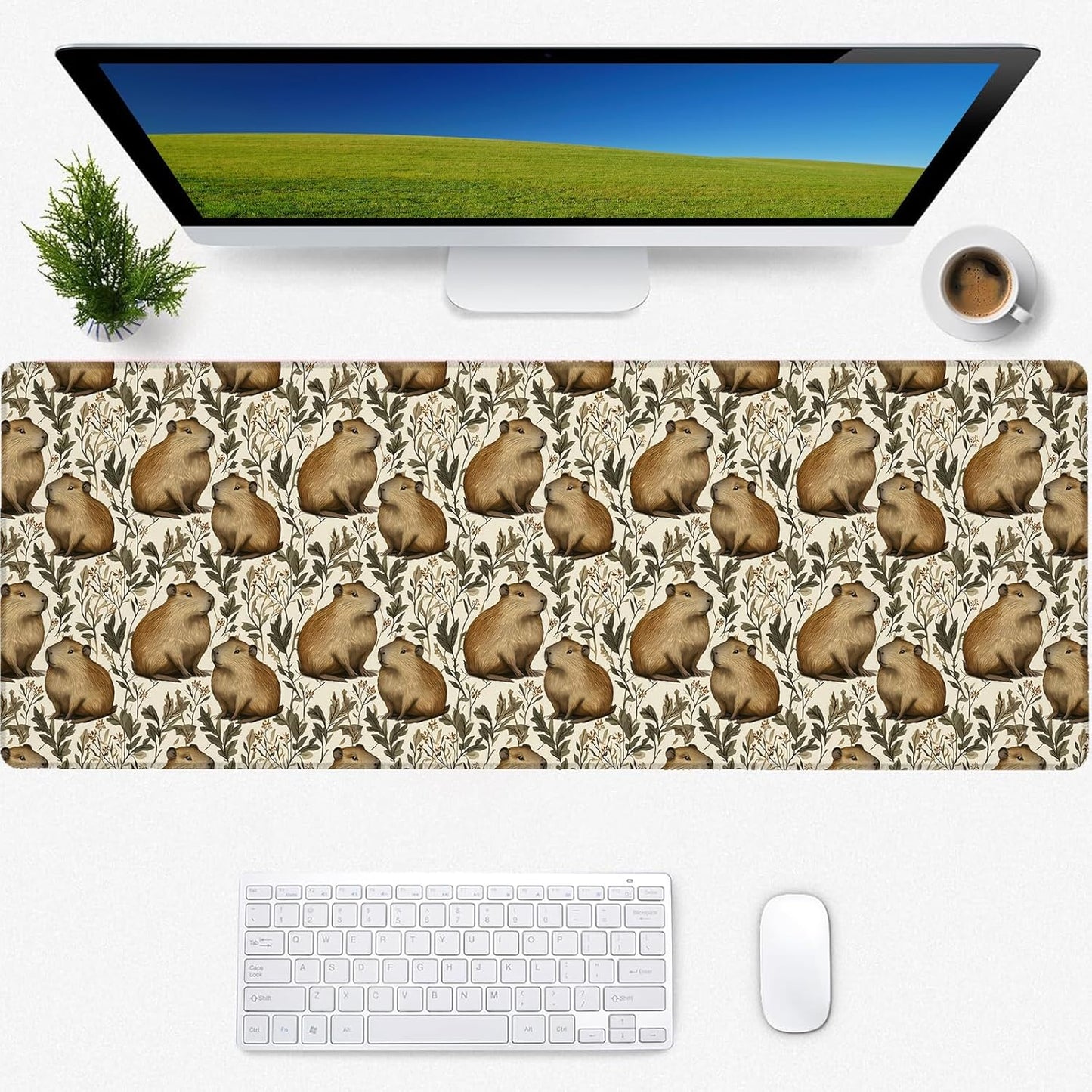 Capybara Gaming Mouse Pad, Desk Mat, Non-Slip Rubber Base Cool Aesthetic MousePads for Computer Laptop Keyboard Office School Home Desktop Accessories Decor 31.5" x 11.8"