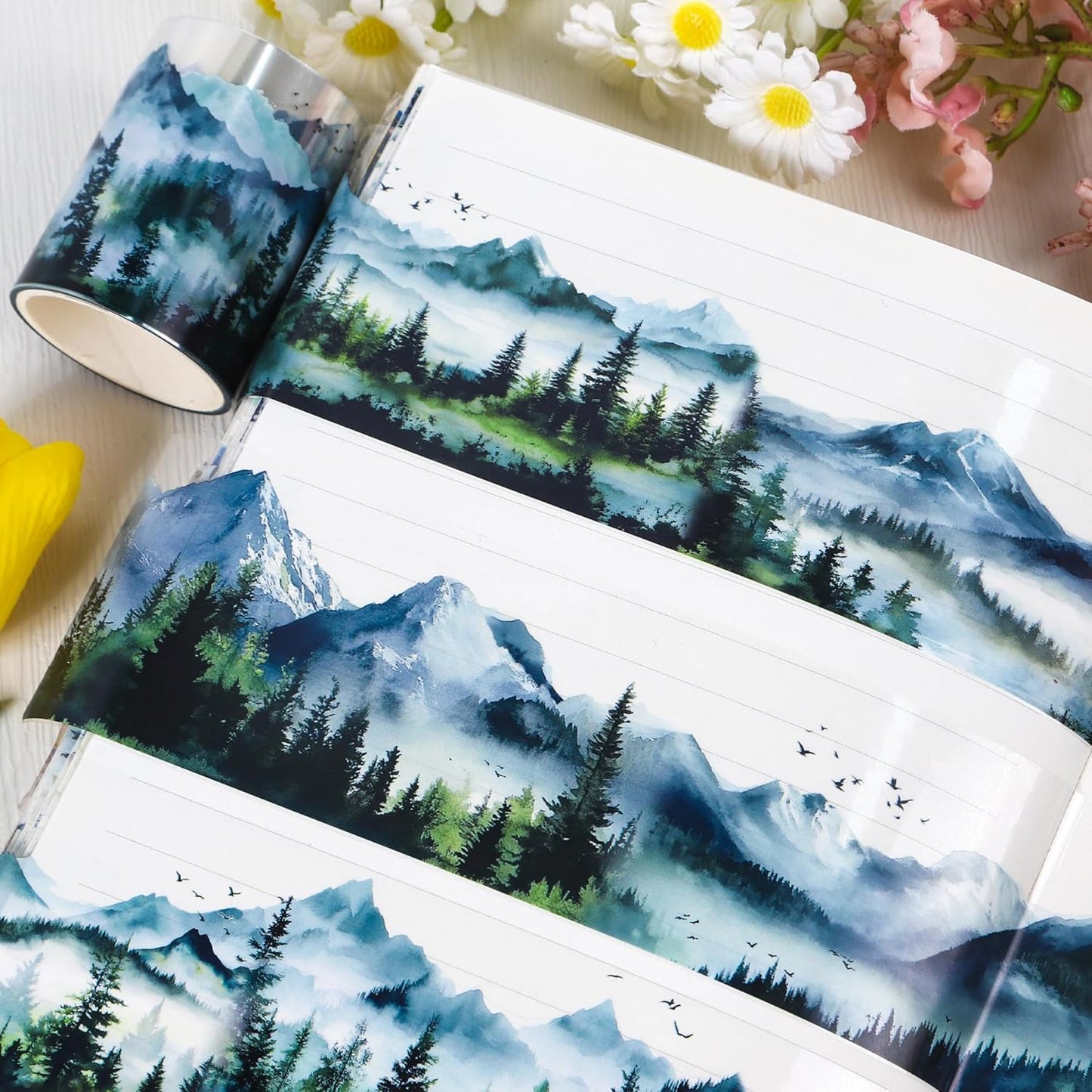 PET Tape for Journal Scrapbooking - Green Forest Junk Journal PET Tape Scrapbook Supplies, Scrapbook Notebook Bottle Crafts Décor