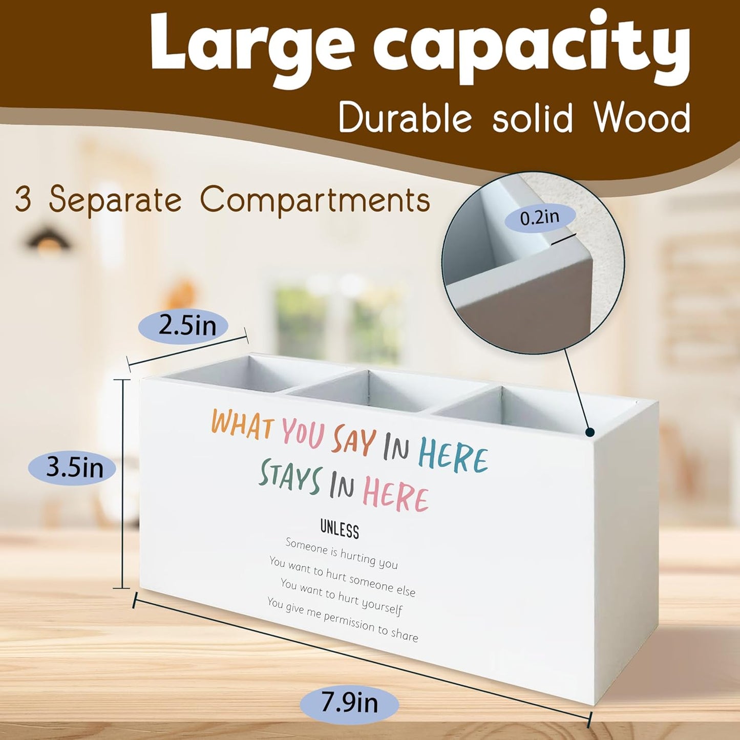 Mental Health Gifts Pen Holder for Desk, Mental Health Office Decor, What You Say in Here Stay in Here Wooden Pen Pencil Holder Organizer for Therapist Counselor Office Desk Accessories