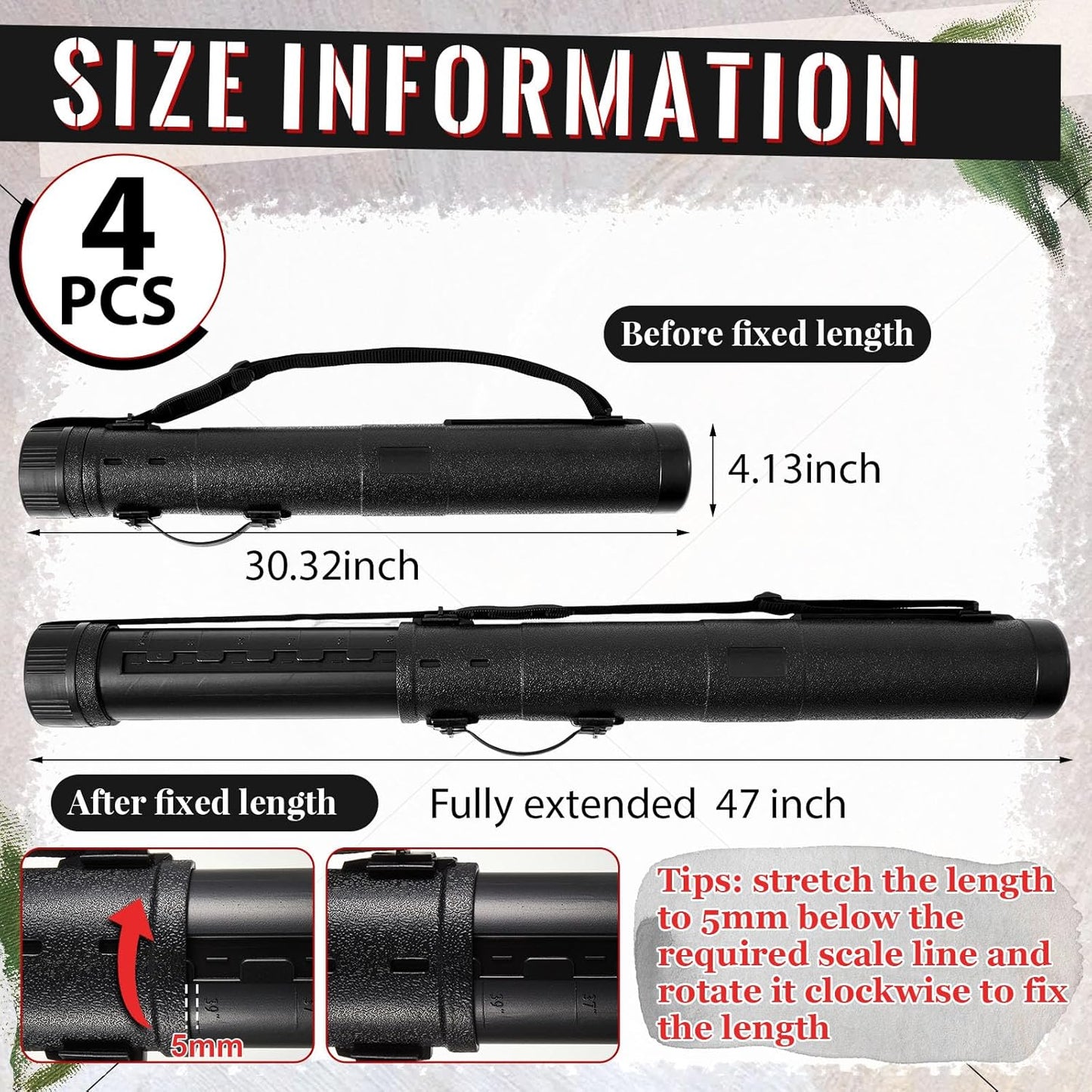 4 Pcs Large Extendable Poster Tubes from 30'' to 49' with Strap Poster Carrying Case Telescoping Tube Portable Blueprint for Posters, Blueprints, Artwork, Map Storage(Hardened Style)