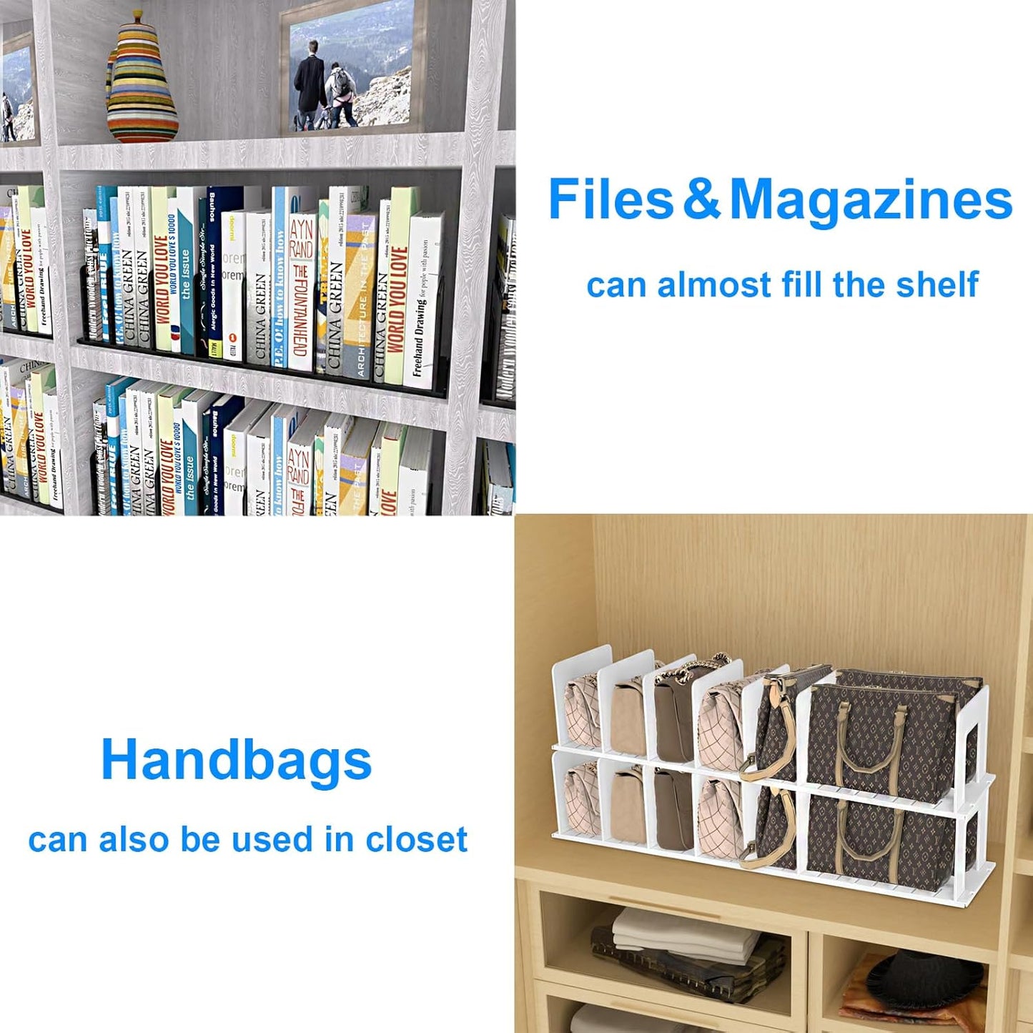 Adjustable Vertical File Sorter Sturdy Plastic Expandable Upright File Holder, Desktop Binder Organizer, Home School Office Organization Bookshelf Divider, Assemble Easily Endlessly, White