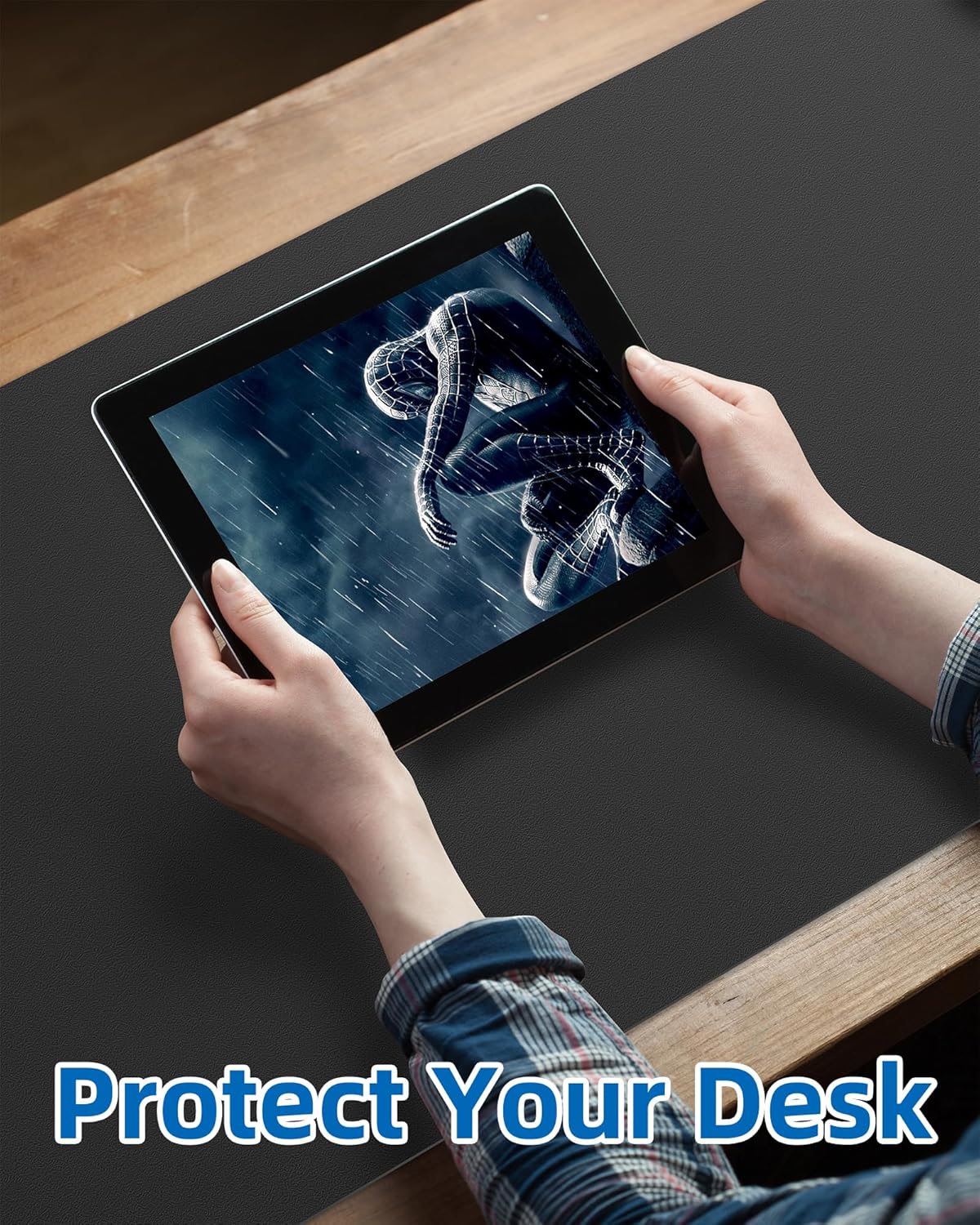 Leather Desk Pad Blotter,Mouse Pad,Office Desk Mat, Non-Slip PU Leather Desk mat,Large Desk mat,Waterproof Keyboard mat for Office/Home/Decor (Black,35" x 17")