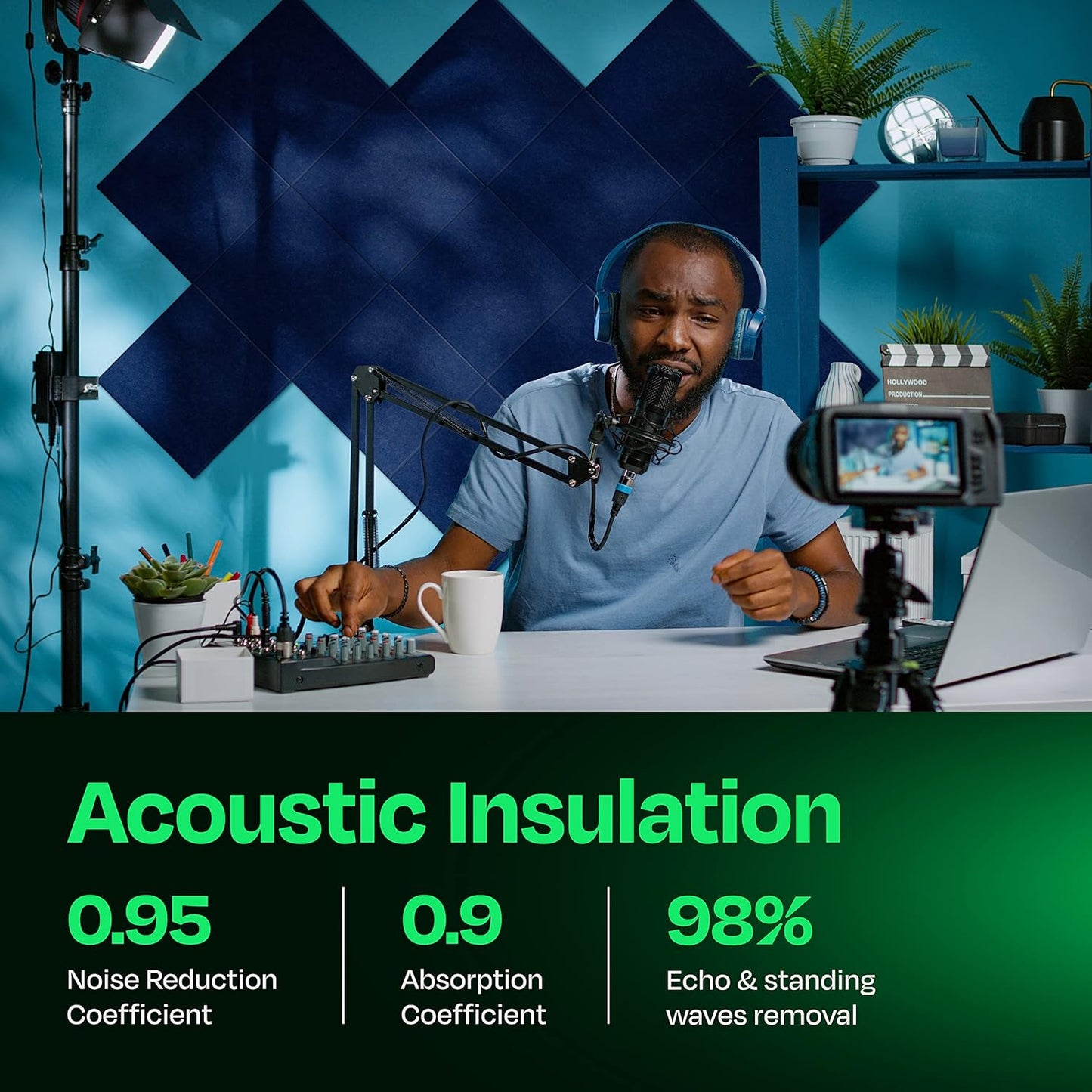 Acoustic Panels 12-Pack Soundproof Wall Panels 12"X12"X0.4" Sound Panels High Density Sound Dampening Panels - [Denim Blue Square]