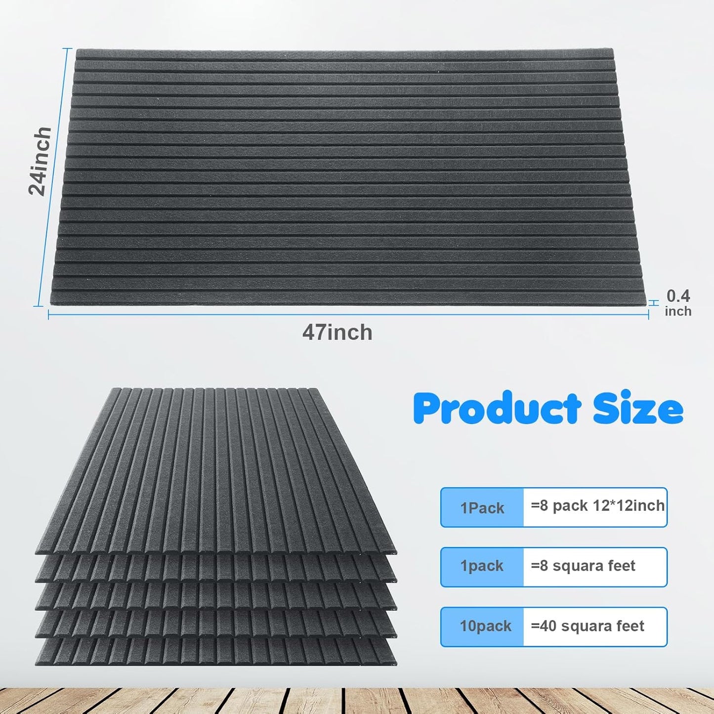 Woanger 5 Pack Large Acoustic Panels 47x24x0.4 Inch Sound Dampening Panels Self-Adhesive Noise Absorbing Sound Proof Wall for Echo Absorption for Home Studio Office Game Room(Gray)