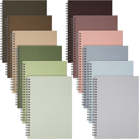 Fuutreo 12 Pcs Spiral Notebook for Work A5 8.3 x 5.7 Inch College Ruled Spiral Journal Notebook Kraft Cover Ruled Paper, 12 Color, 60 Sheets, 120 Pages for Office School(Morandi Color)
