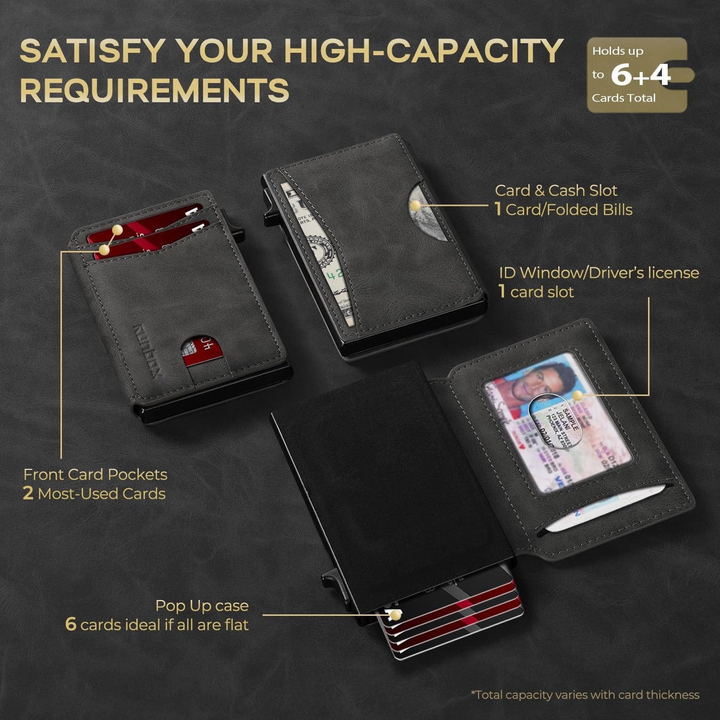 Slim Card Wallet for Men with ID Window – Minimalist RFID Wallet, Pop-Up Function, Ultra Thin Design, Metal Business Card Case Holds 8+ Cards, Gifts for Men, Men's Accessories