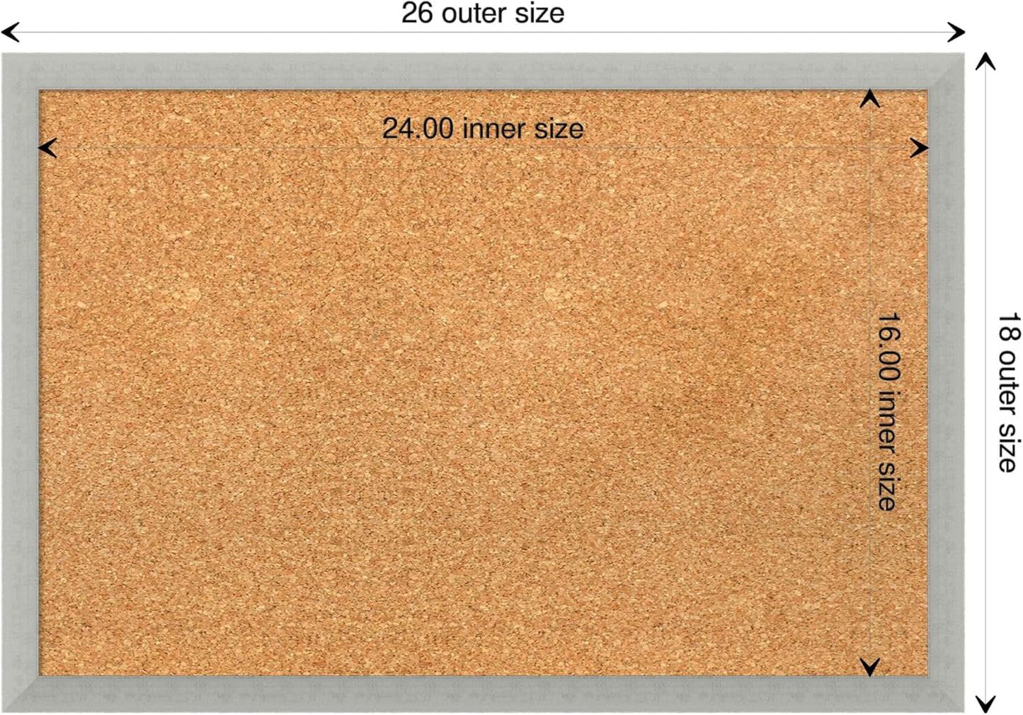 Amanti Art Natural Cork Board for Wall, 18x26 Vision Board with Silver Wood Frame, Medium Corkboard Office Decor for Home Organization, Casual Corkboard Pinboard to display items for home organization