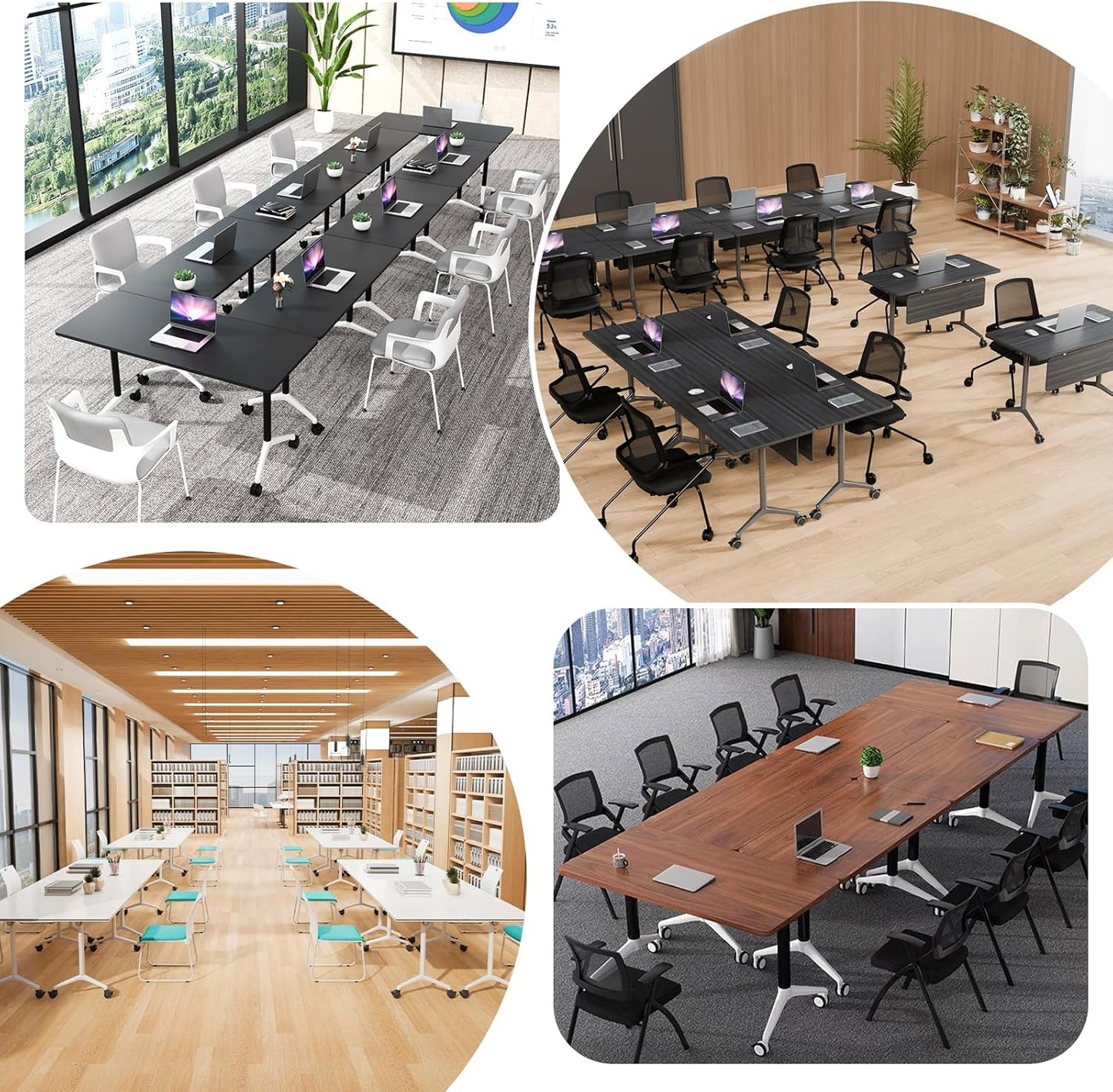Conference Room Table, Folding Conference Tables,Thicken Grey Tabletop,Flip Top Wooden Seminar Meeting Room Table for Conference Room Offices (10, BlackWoodGrain, 55.1”)