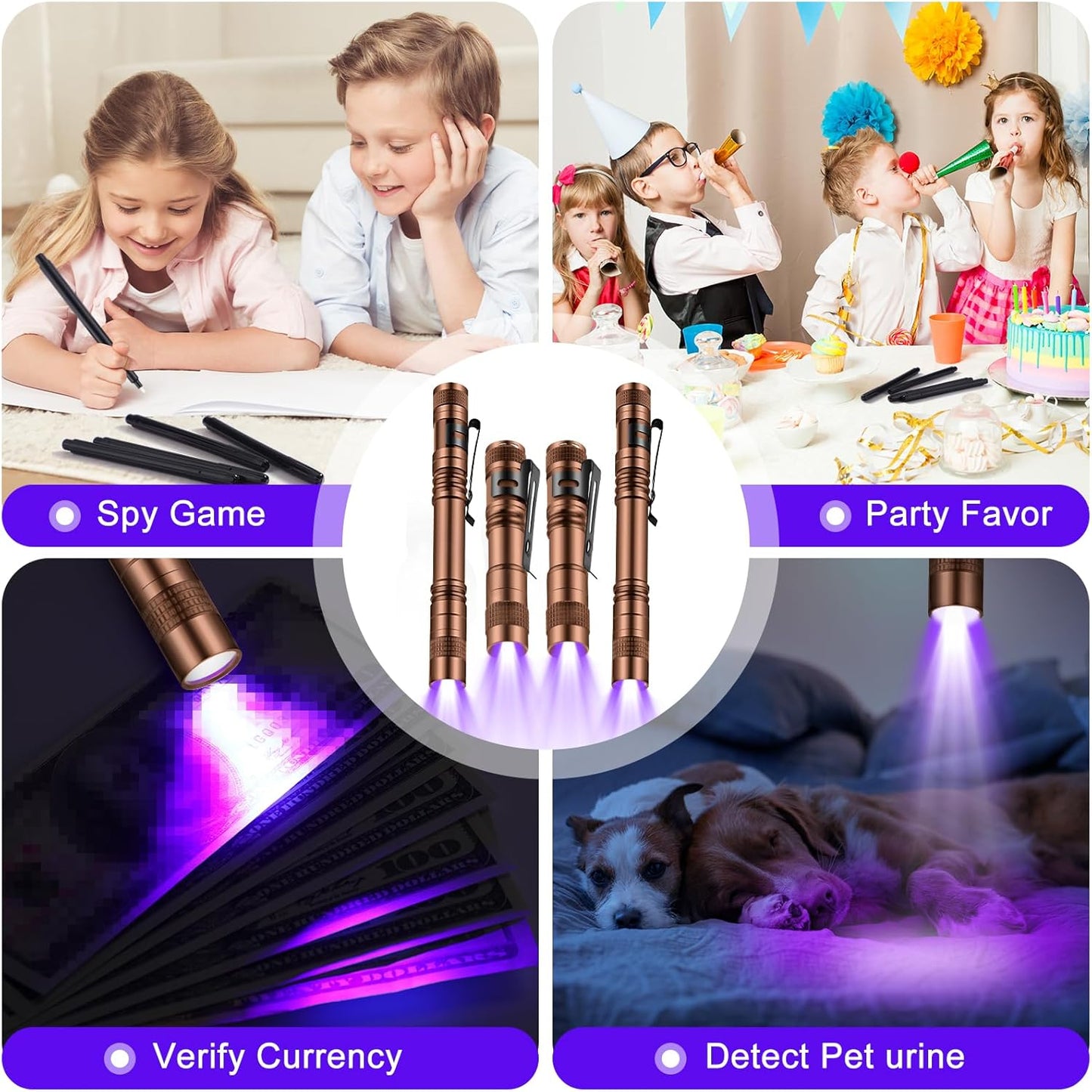 Tegeme 8 Pcs Black Light Markers Set 4 Invisible Ink Pen 4 Mini UV Flashlights Invisible Ink Marker Disappearing Pen for Class Prizes Spy Gift Party Favors(Bronze and Black)