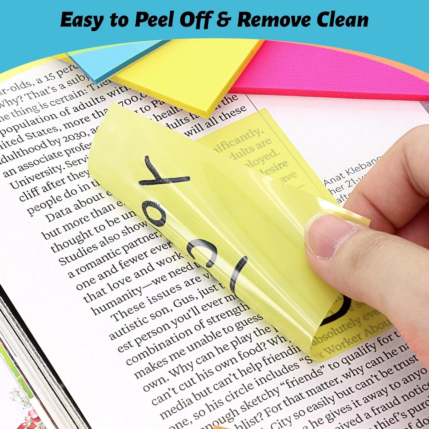 800 Sheets Transparent Sticky Notes, 3x3 Inch 14 Pads Self-Adhesive Translucent Clear See Through Post Sticky Notes for Planner Office School College Teacher Student Supplies 6 Bright Color