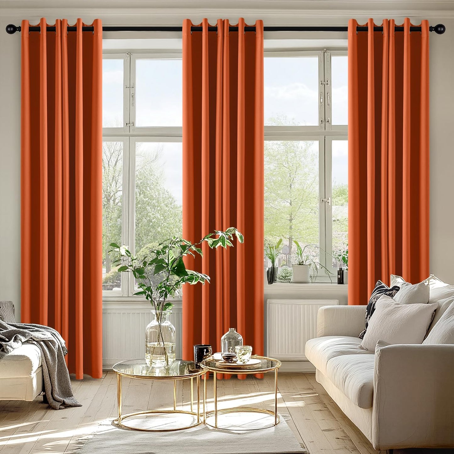 MIULEE Orange Blackout Curtains for Bedroom Living Room 84 Inches Long 2 Panels, Thermal Insulated Room Darkening Fall Drapes Solid Grommet Noise Reduction Light Blocking Window Treatments 40x84 Inch