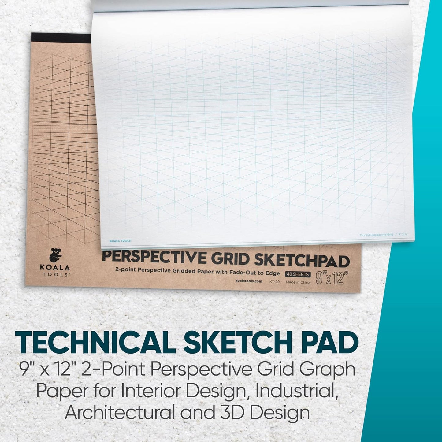 Koala Tools | Drawing Perspective (1 and 2-Point) Large Sketch Pad (2 Point - 9 x 12)