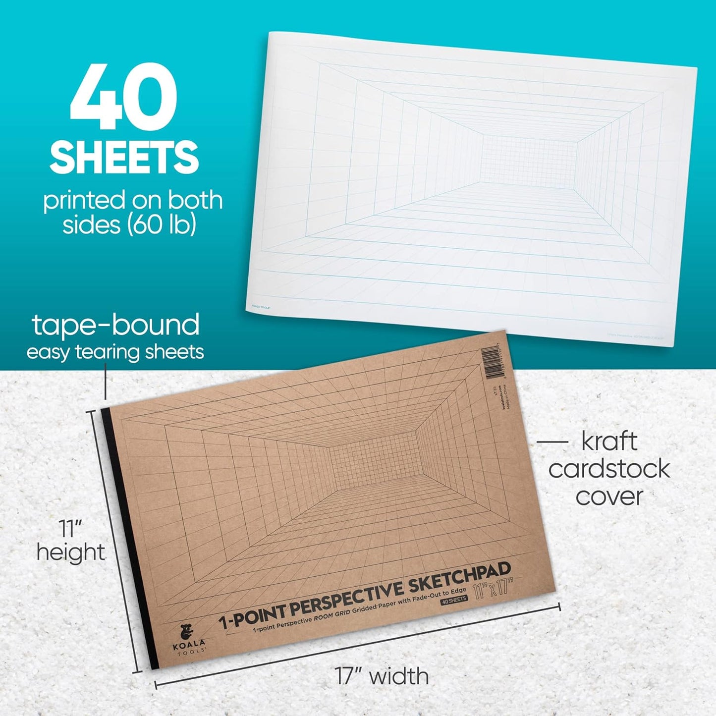 Koala Tools | Drawing Perspective (1 and 2-Point) Large Sketch Pad (1 Point - 11 x 17)